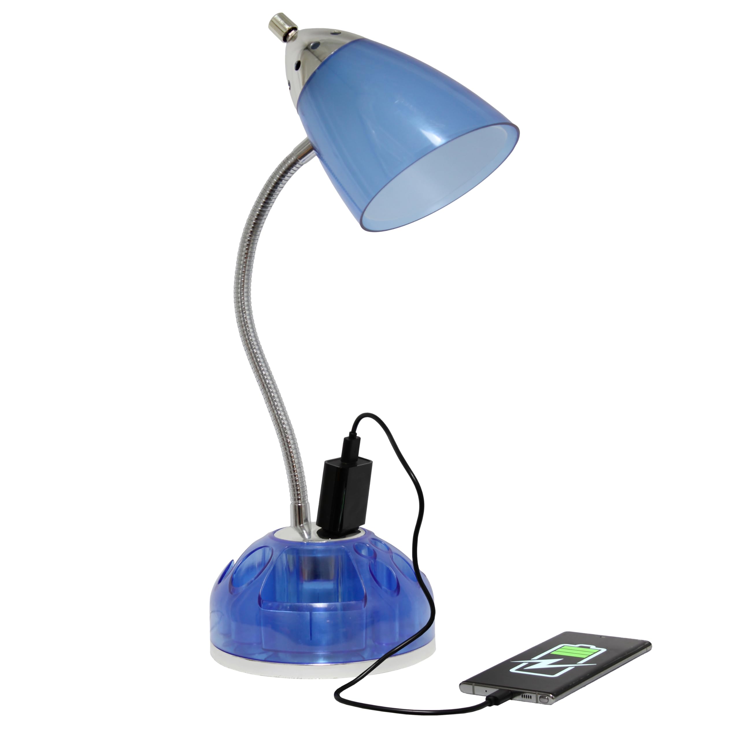 Simple Designs LD1015-CBL Desk Lamp with Charging Outlet, 18.5inx6.4inx6.4in, Plastic, Clear Blue