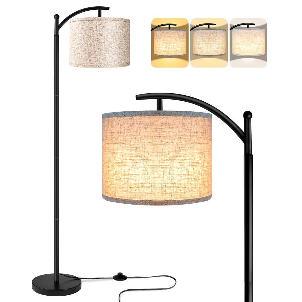 ROTTOGOON Industrial Floor Lamp with 3 Color Temperatures, 9W LED Bulb, Beige Shade, Black - Model floorlamp0122