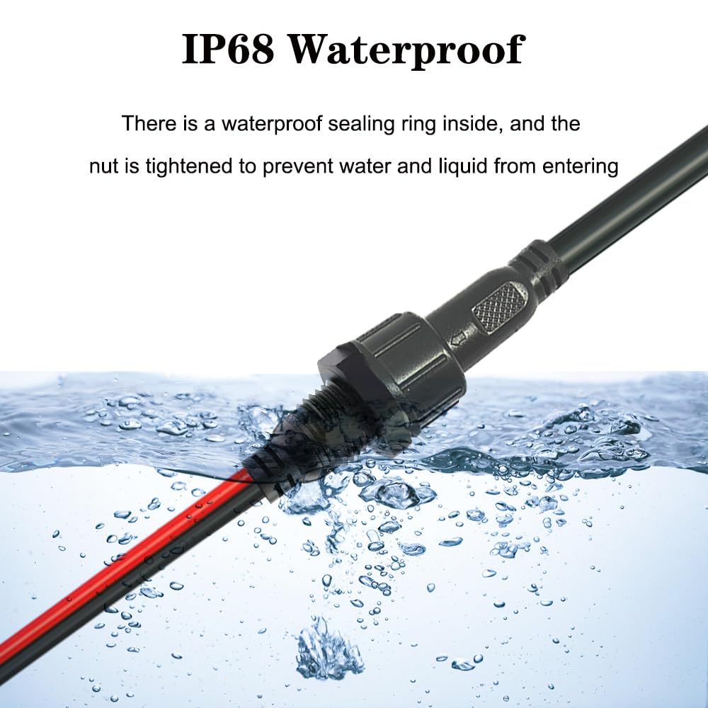 Newnewliu 2Pin Waterproof Connector,2 Wire Male Female Plug Led Connector With 18Awg M16 Waterproof Cover Extension Cable With T