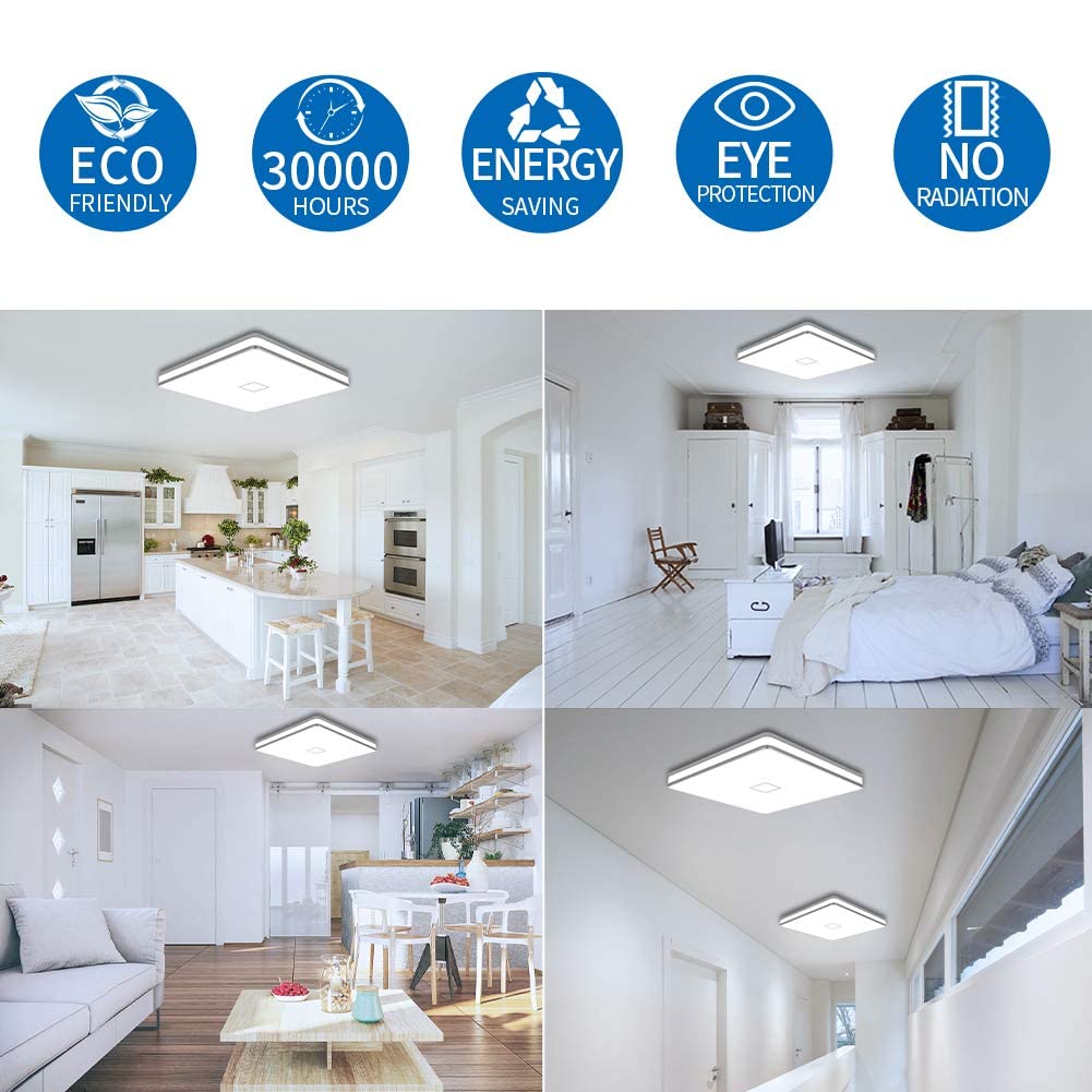 Airand LED Square Ceiling Light 24W 2050LM Flush Mount 12.8in Waterproof Cold White 5000K