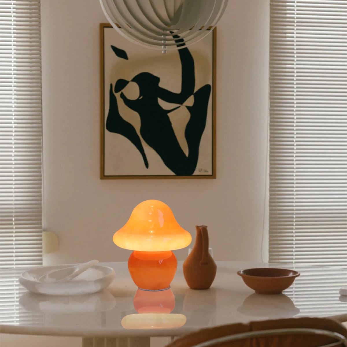 HEQET Mushroom Lamp - Orange Glass Table Lamp for Bedroom & Living Room, Cute Aesthetic Design