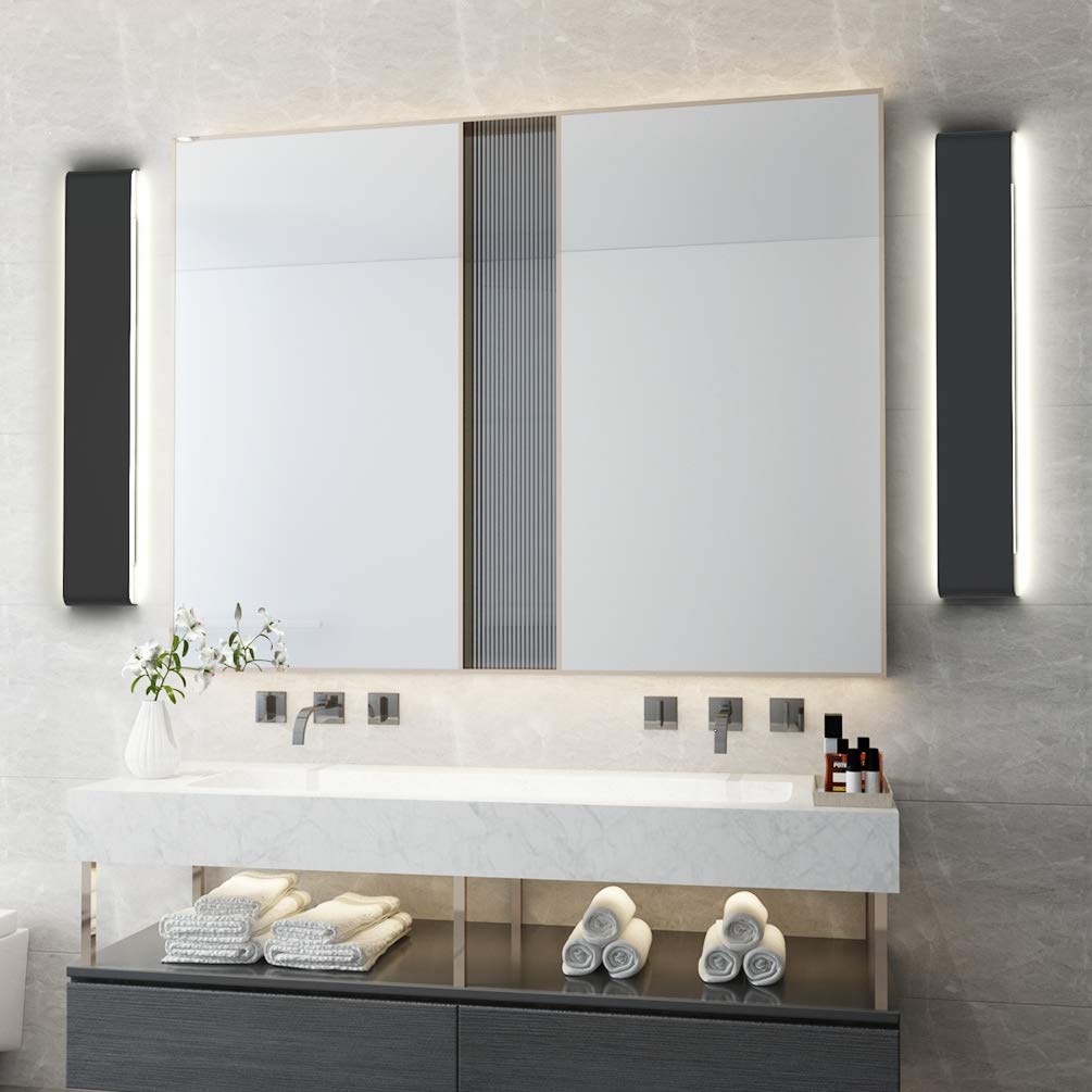 Aipsun 32.6" LED Black Vanity Light Fixture - Modern Up/Down Bathroom Lighting in White Light, Aluminum Construction