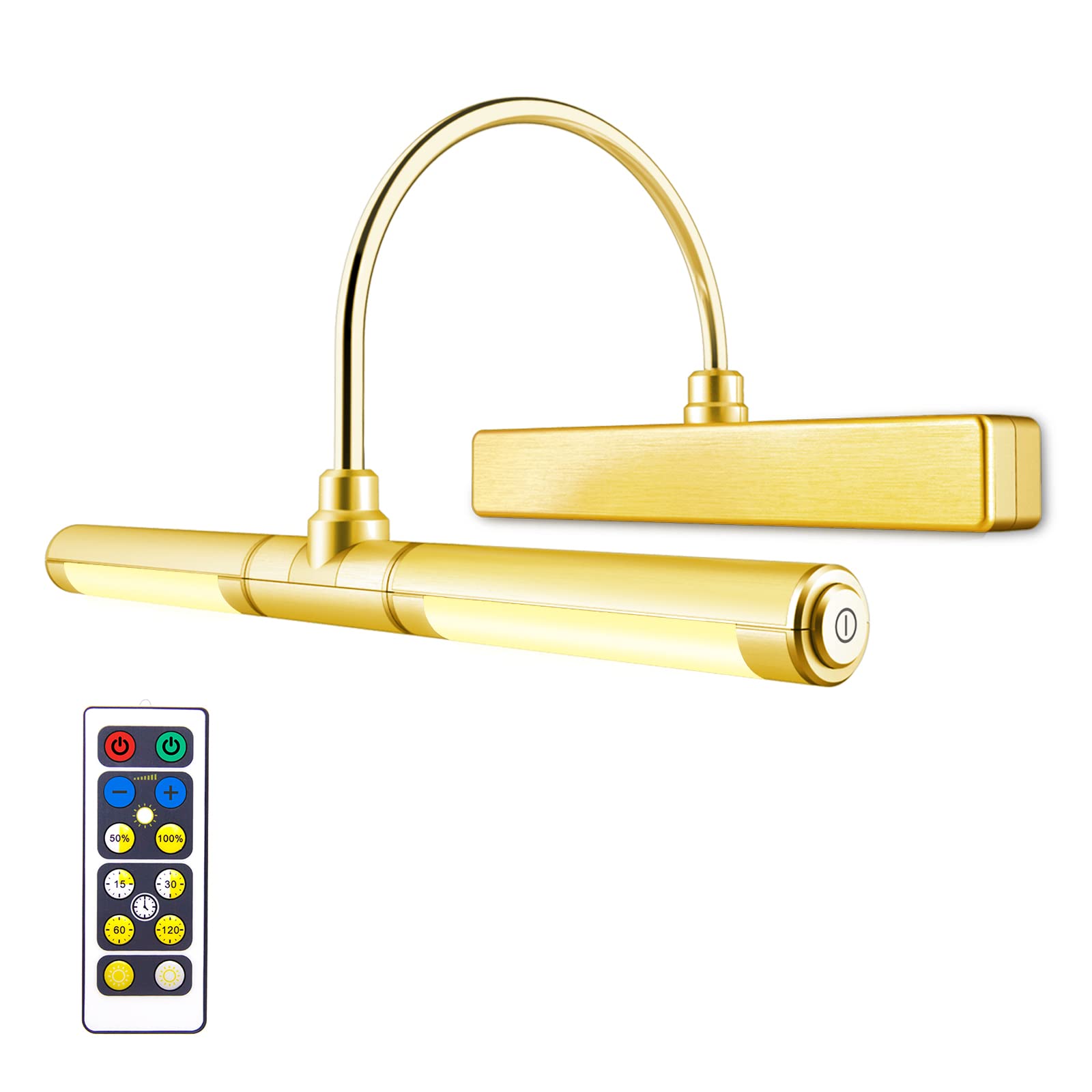 LUXSWAY Wireless Picture Light, Dimmable, Battery-Operated, 13 inch, Gold, Model DY601YW-gold, Remote Control