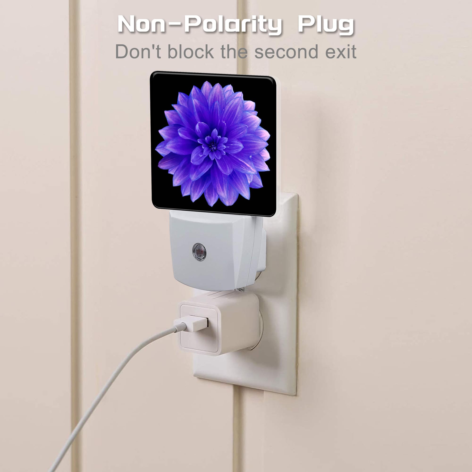 sndheke Purple Dahlia Night Light, Plug-in with Dusk to Dawn Sensor, 0.5W Energy Saving, Floral Design, Model SBD04, Color13