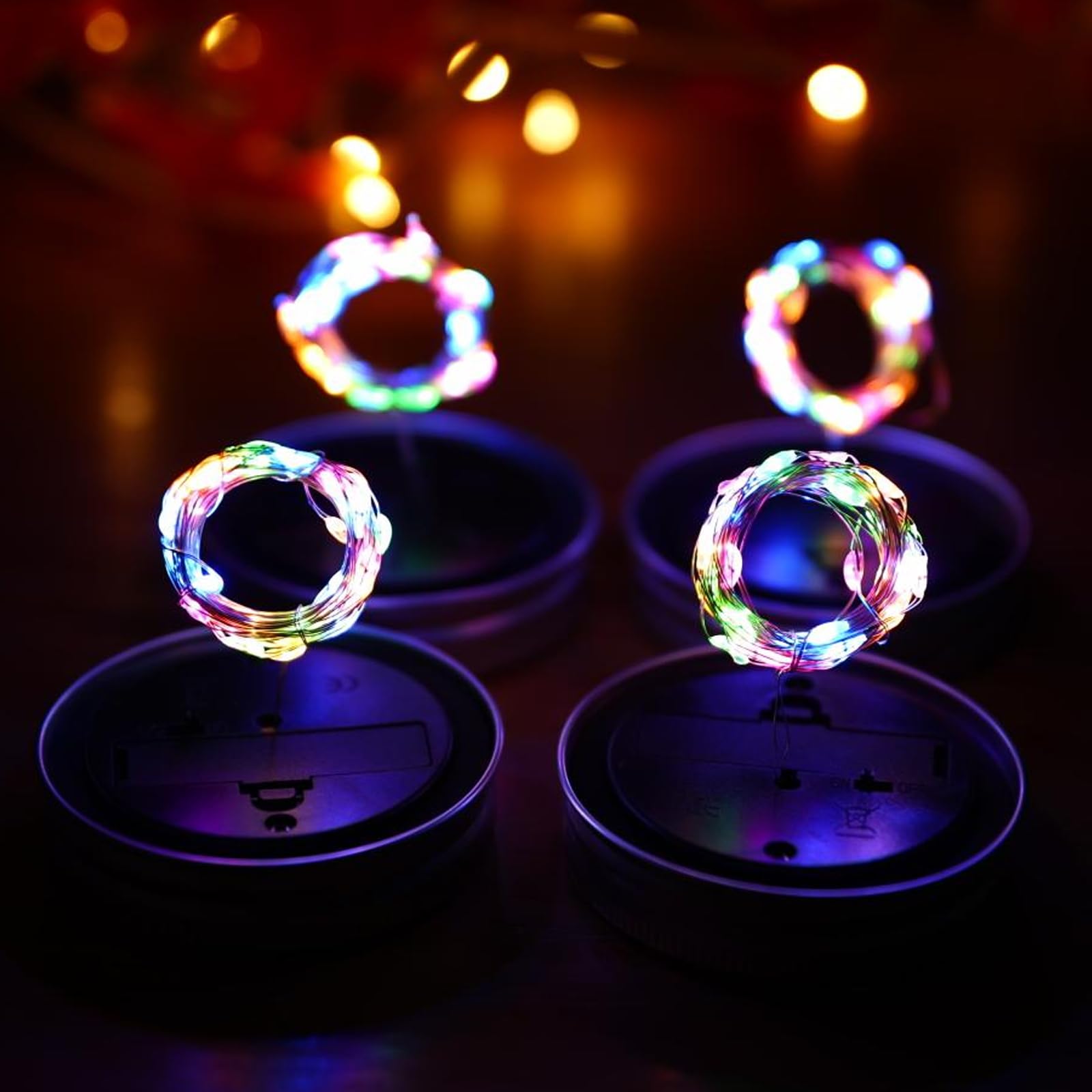 ANGMLN Solar Mason Jar Lid Lights, 10 Pack, 30 LED Waterproof Colorful Fairy Lights for Patio, Garden, Wedding, Christmas (Jars Not Included)