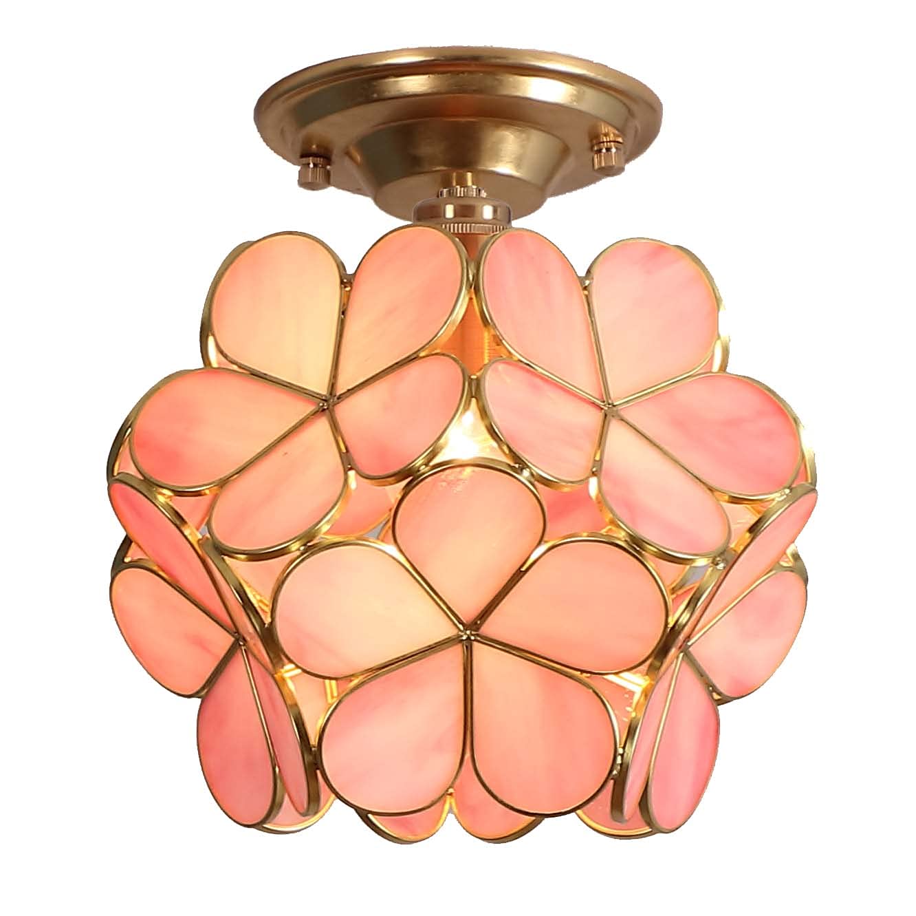Bieye L10822 Flower Petals Tiffany Style Stained Glass Close to Ceiling Light, 8-inch Wide (Pink)