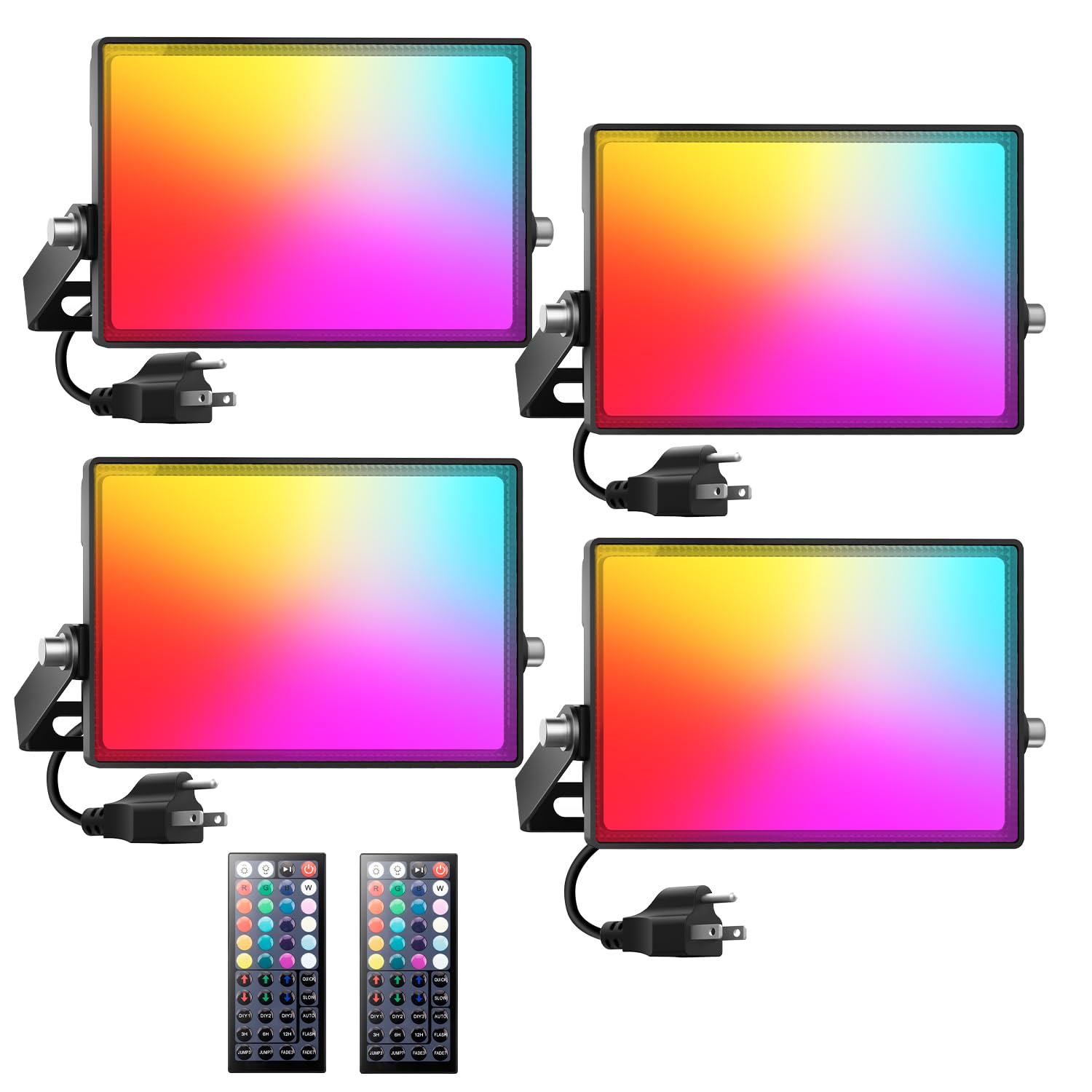 Onforu LED Flood Light 70W RGBW 2700K with Remote, IP66 Waterproof, 4 Pack, Black, Model D50RGBW