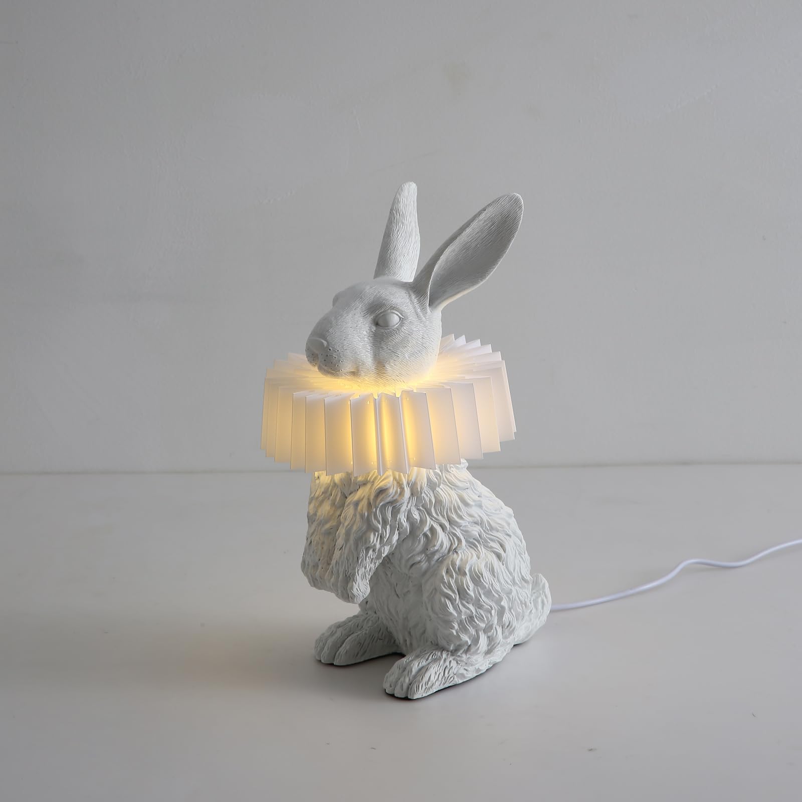 Lazhug White Rabbit Lamp,Resin Crafted Scarf Bunny Table Lamp Featuring White Pleated Pc Lampshade,Usb Plug, Energy-Efficient Ki
