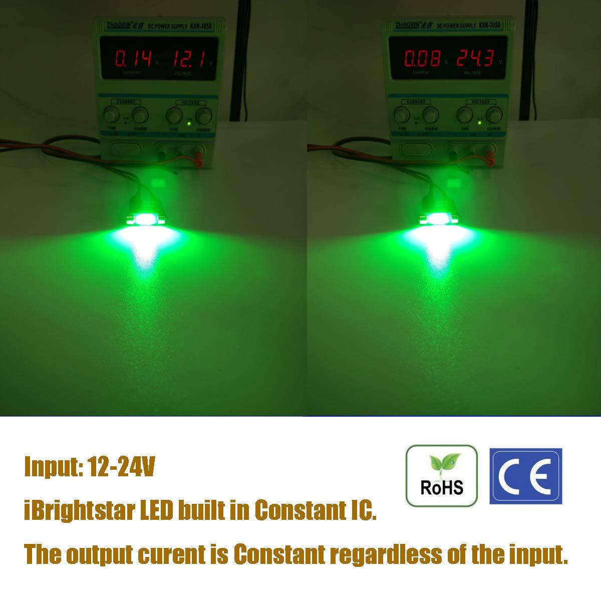 iBrightstar 6411 6418 C5W Festoon LED Bulbs 36mm Green for Interior Dome Map License Plate Lights