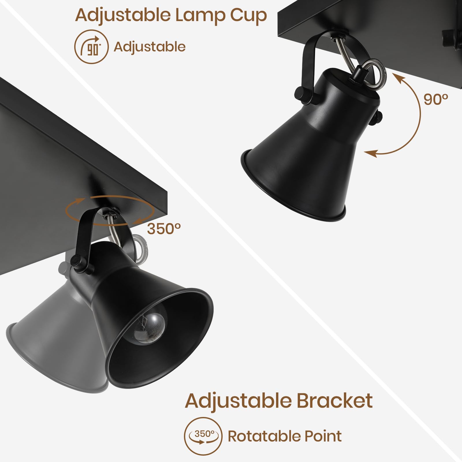 Seeblen 4 Light Track Lighting Fixtures Ceiling With Pull Chain On/Off Switch,Black Kitchen Lights Ceiling Square Flush Mount,Ad