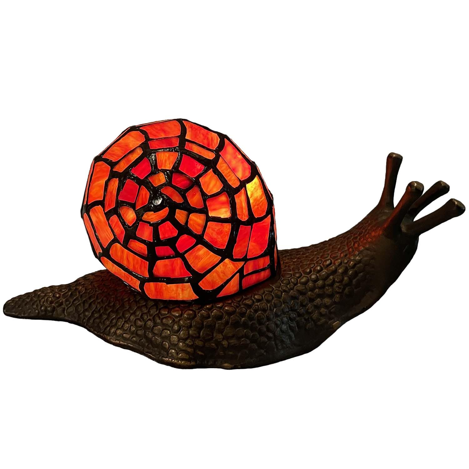 Bieye L10989 Land Snail Tiffany Style Stained Glass Accent Table Lamp for Home Decor (Red, 10'' D x 5'' W x 5'' H)