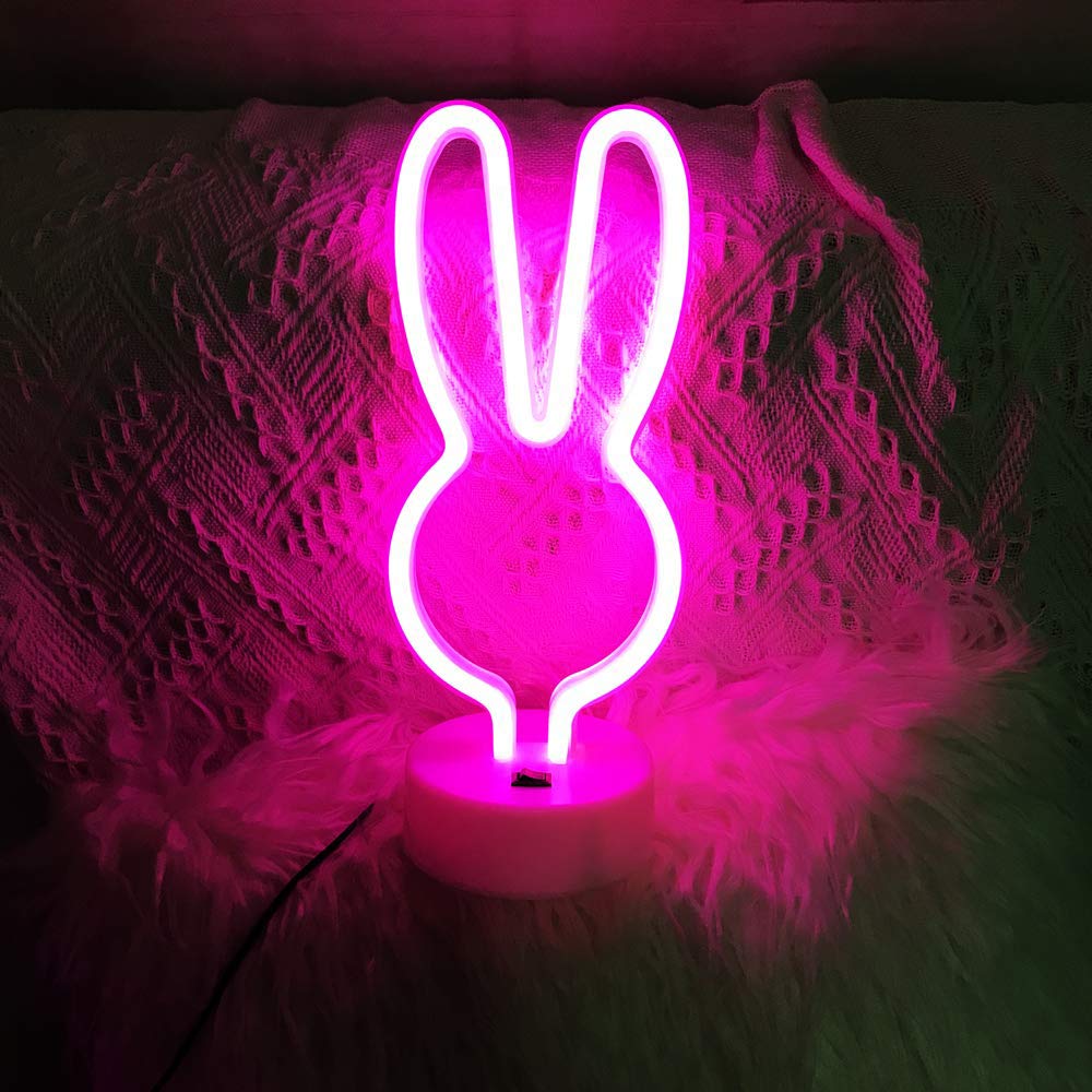 ENUOLI Neon Rabbit Sign Light - Pink LED Marquee Decor for Kids Rooms, Parties, Christmas - Model yNH.Z016, Plastic
