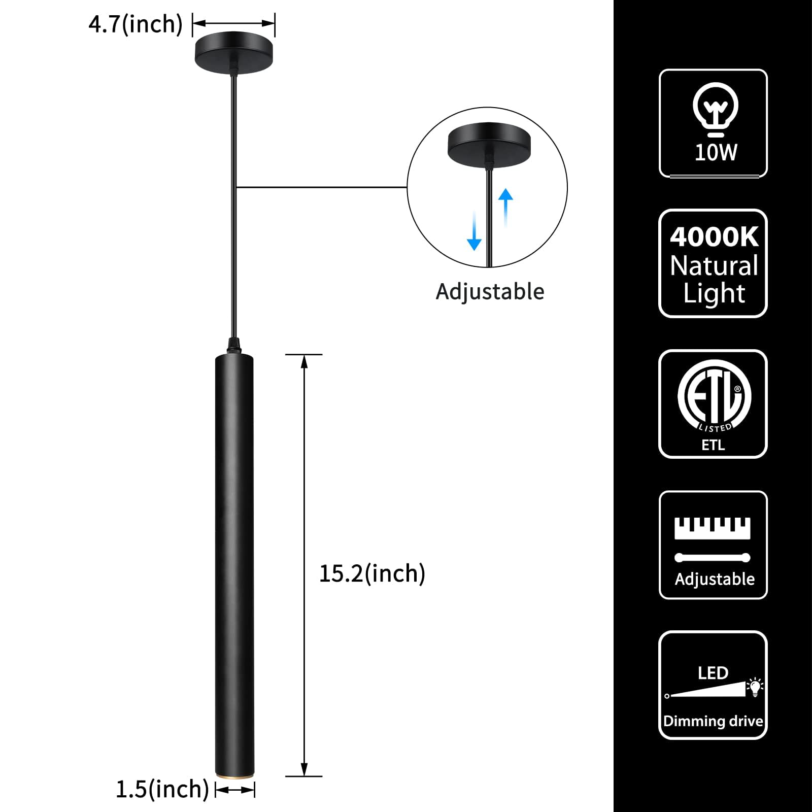 Okeli Black Modern Pendant Light, Led Minimalist Pendant Lighting Fixture, Strip Pendant Lights For Kitchen Island,Bar,15Inch,40