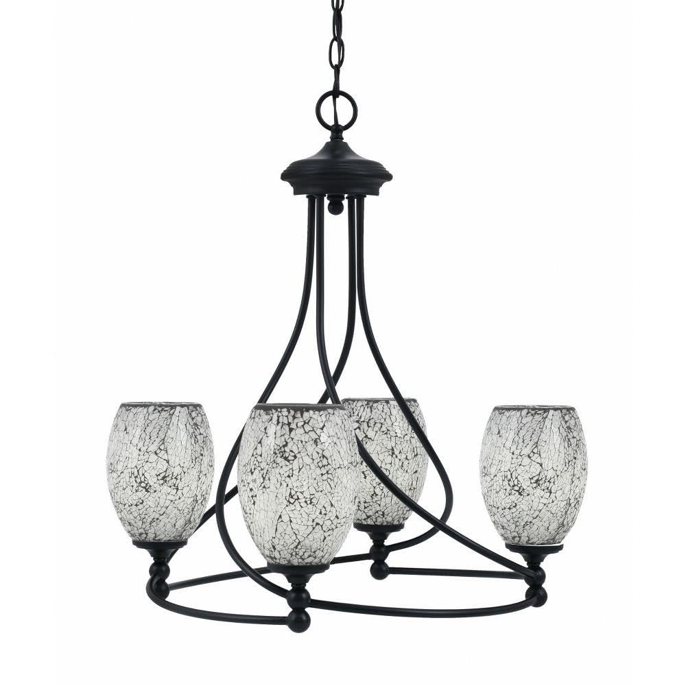 Toltec Lighting 904-MB-4165 Capri - 4 Light Uplight Chandelier-22.75 Inches Tall and 21.25 Inches Wide, Finish Color: Matte Black, Glass Color: Black Fusion