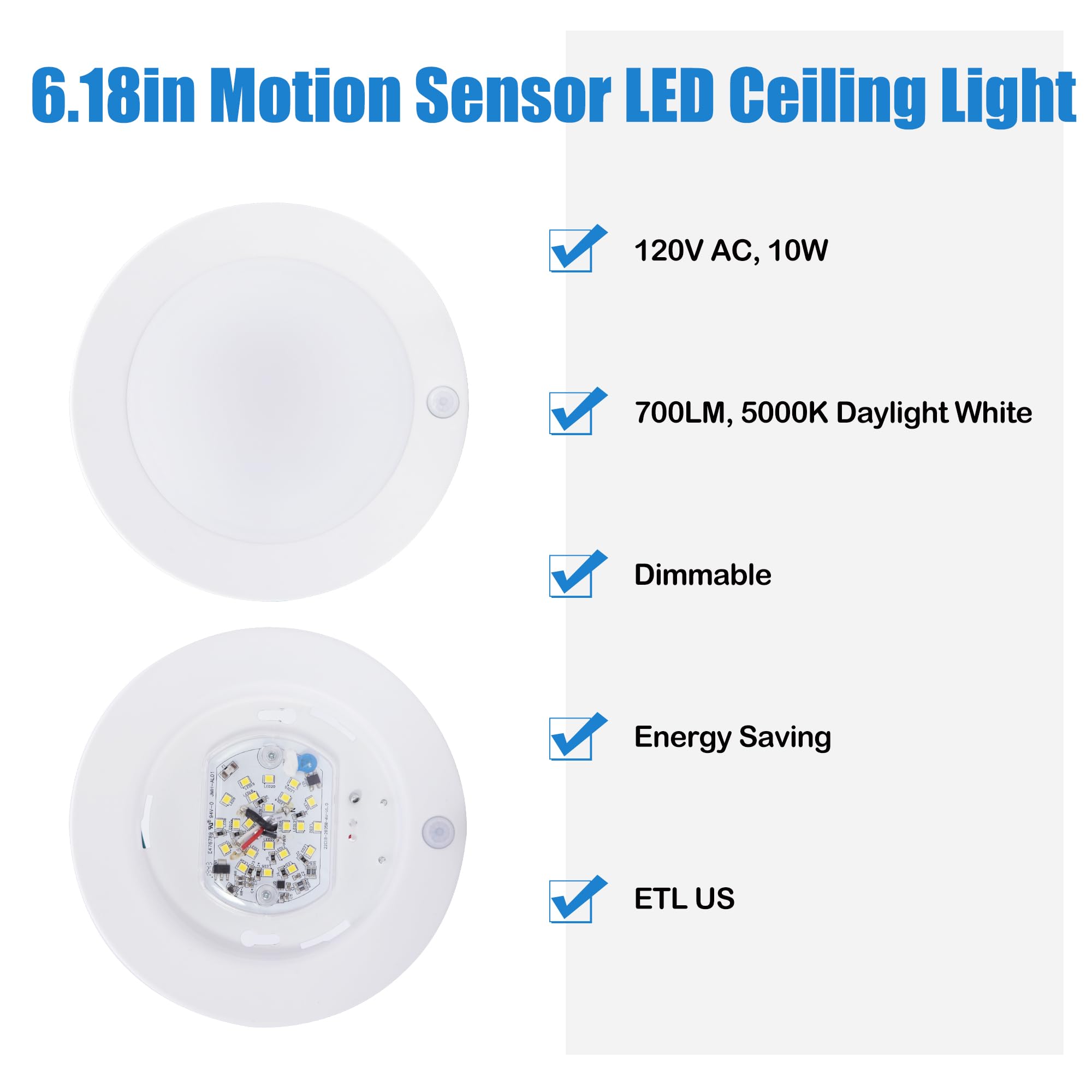 MingBright LED PIR Motion Sensor Closet Light, 6 Inch, Dimmable, Aluminum, 5000K Daylight White, Model ACFMS03-608PIR