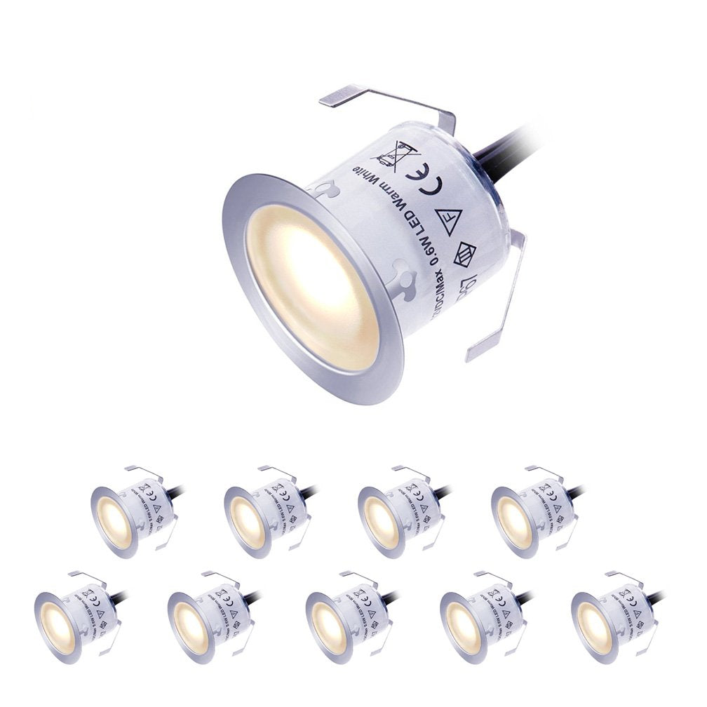 Cimkiz LED Deck Lights Kit, 12V Waterproof IP67, Warm White, Recessed In Ground Lighting, Pack of 10, 304 Stainless Steel