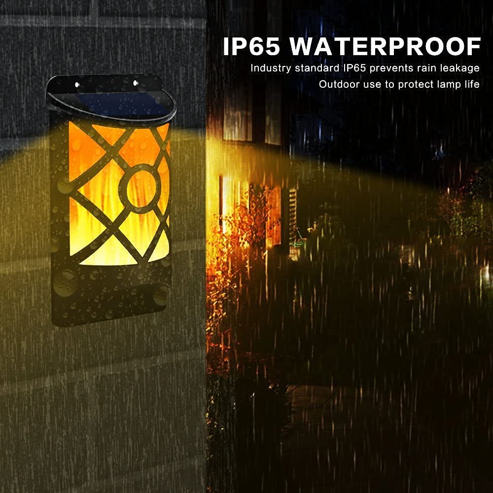 Aityvert Solar Flame Lights - Waterproof Flickering Flame, 66 LED, 6 Pack, Wall Mounted, Lattice Design for Outdoor Patio Deck Driveway