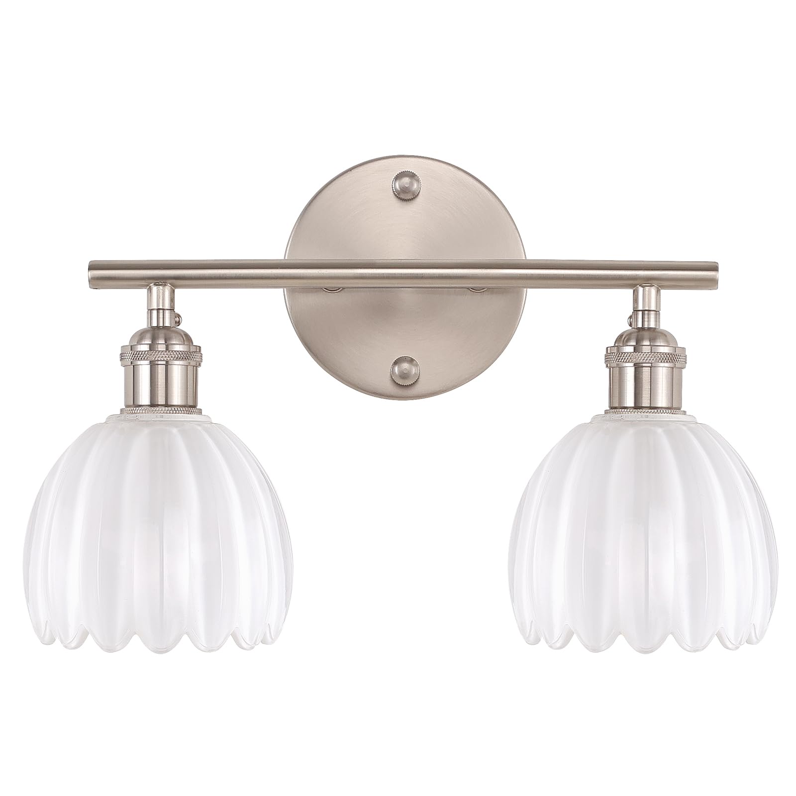 Shenmoyl Bathroom Light Fixtures  2-Light Vanity wall Light Over Mirror with White Tulip Glass Shade for Bedroom Living Room (Bulb Not Included)  Satin Nickel