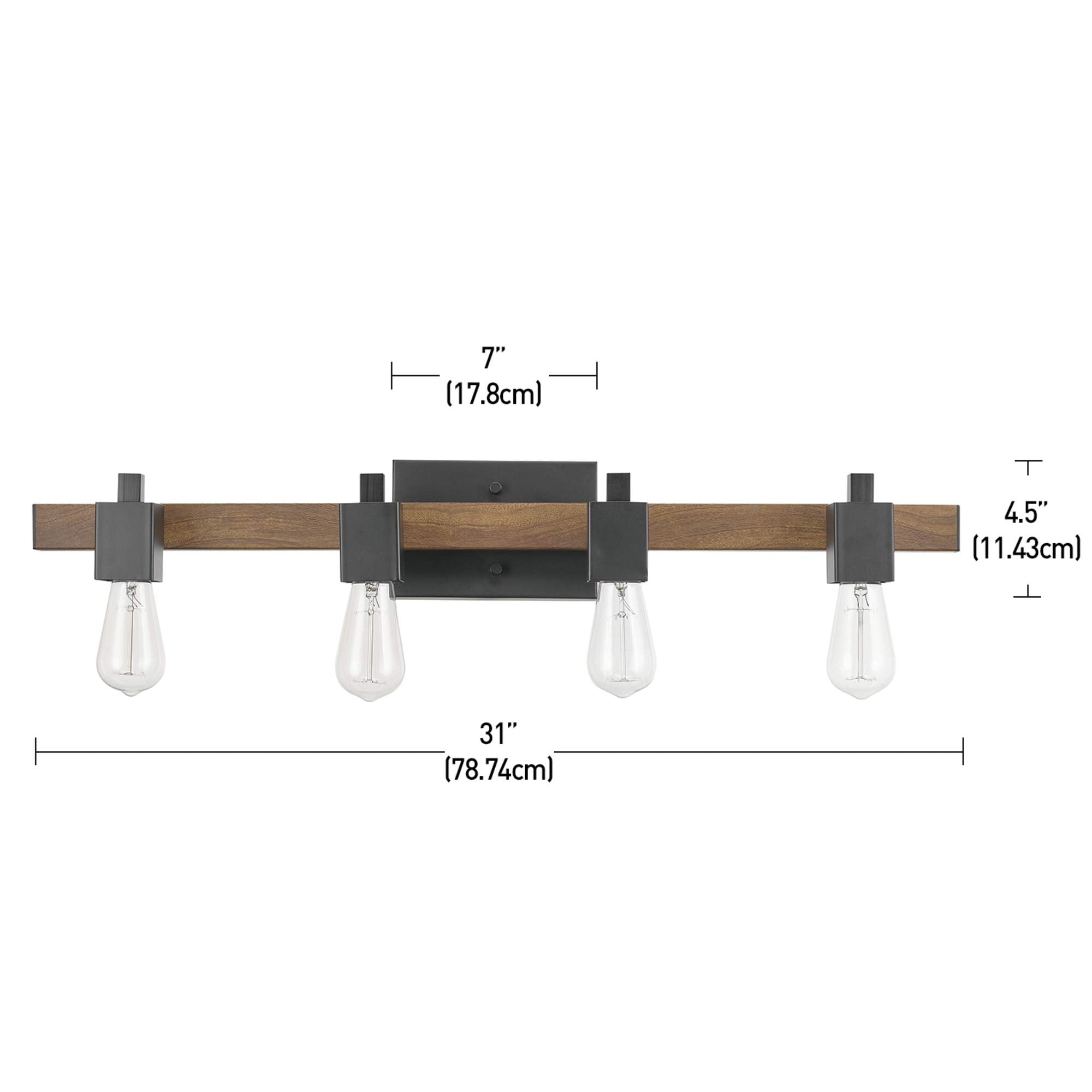 Globe Electric 4-Light Vanity Light, Matte Black, Dark Faux Wood, Model 51717