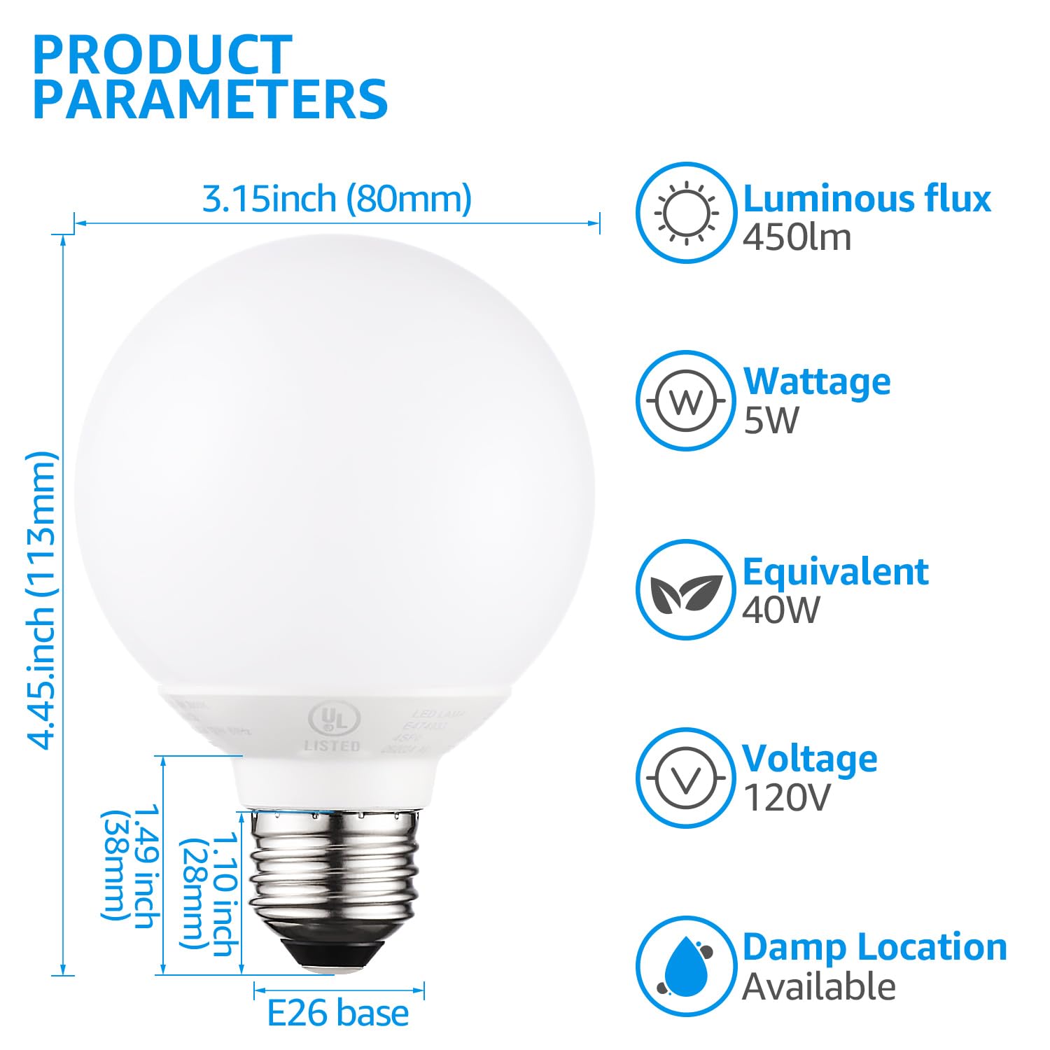 Torchstar 12-Pack G25 Led Globe Bulb, Vanity Globe Light Bulbs For Bathroom Mirror, Dimmable 450Lm, Ul Listed, 5W Equivalent 40W