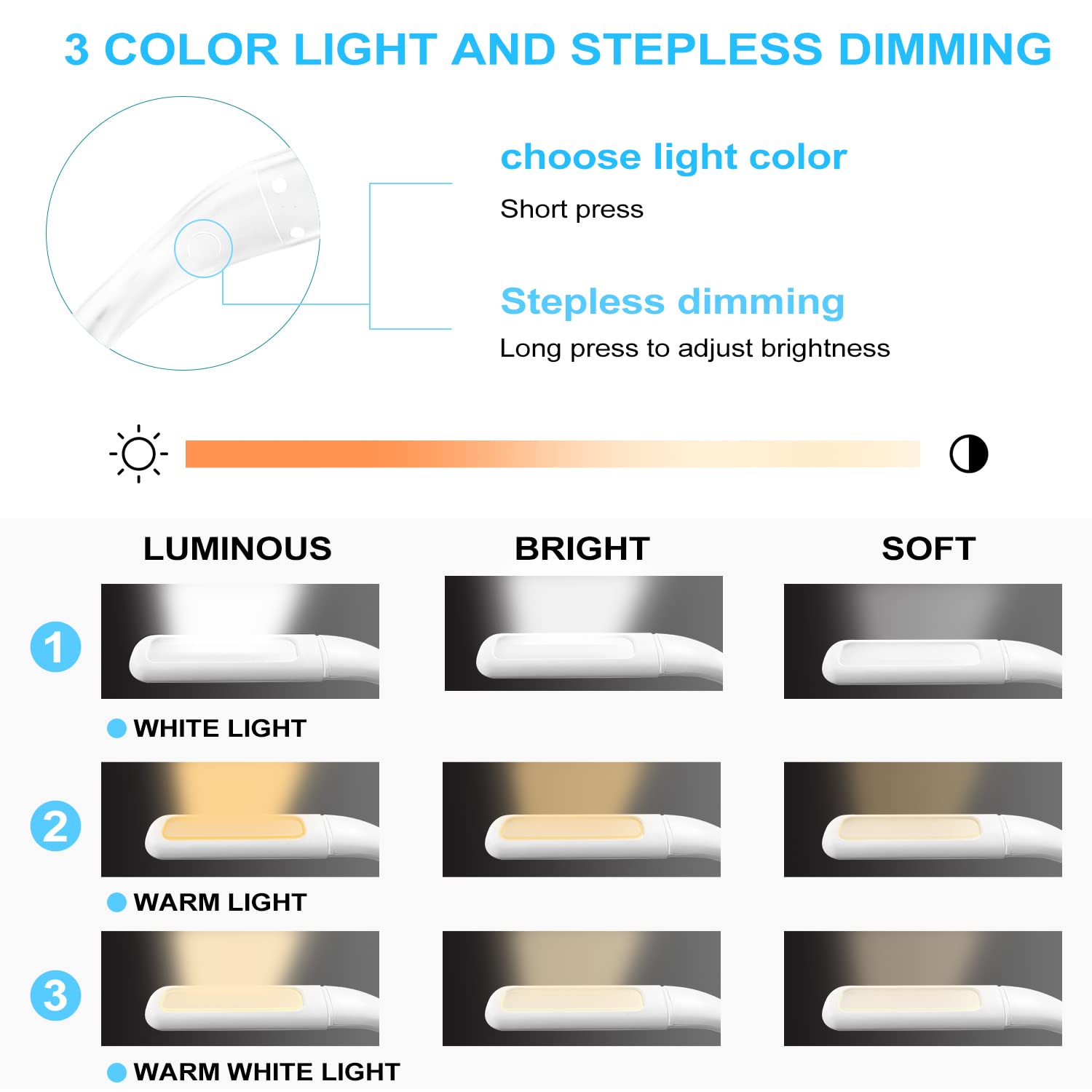LALAKU LED Neck Reading Light, Adjustable Brightness, 3 Color Options, 1PCS, White, Model GH-8