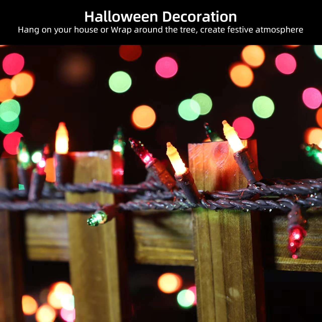 GLOWNOVA 100 Mini String Lights - Multicolor Incandescent Bulbs on Brown Wire for Indoor Halloween, Garland, Party, and Wedding Decor