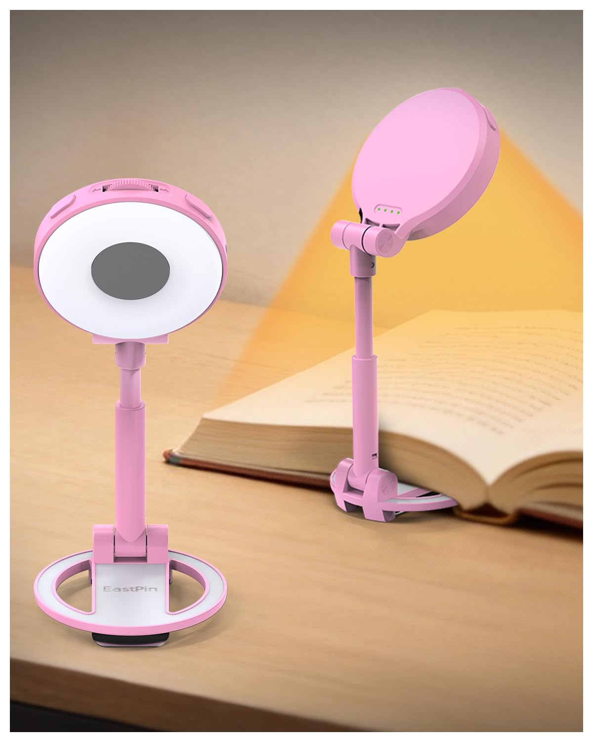 EastPin 18 LED Rechargeable Reading Light: Portable Clip on Book Light for Kids Teen Girls | Eye Caring 3 Colors Stepless Dimmin