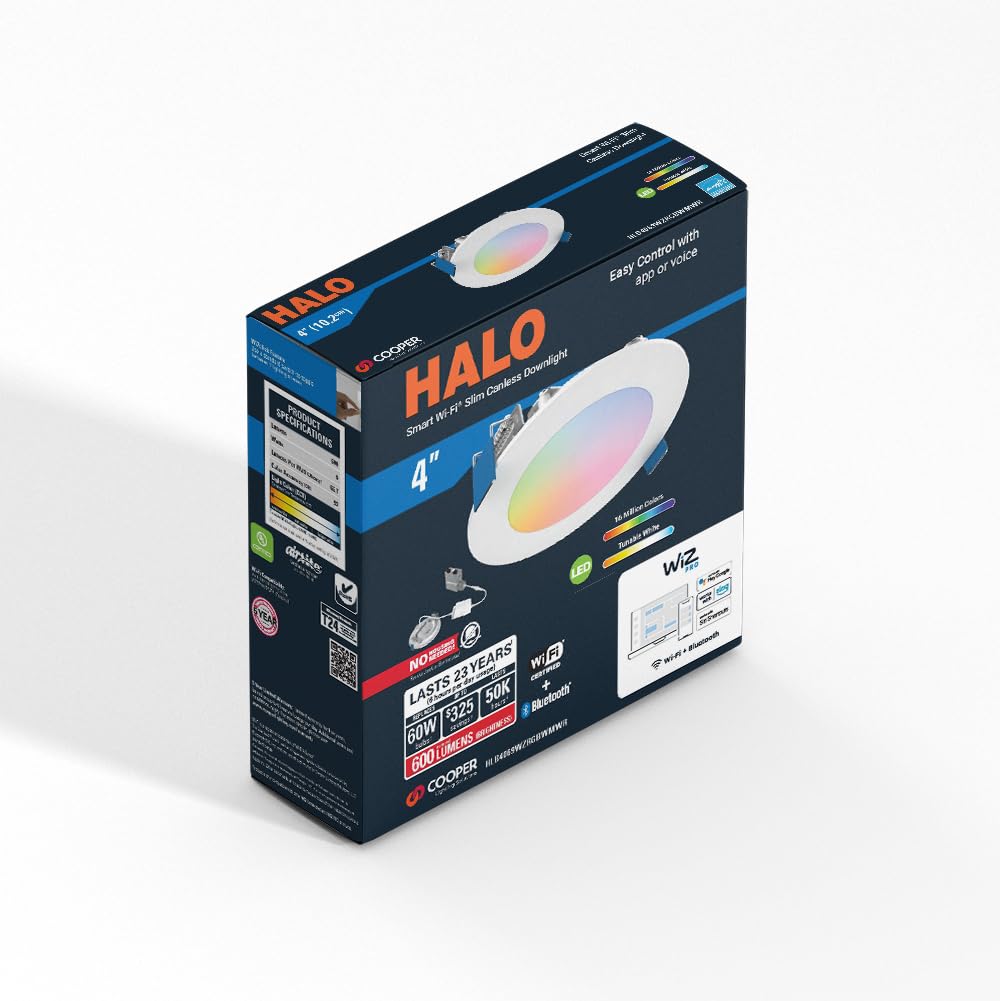 Halo 4 Inch Color And Tunable White Slim Canless Smart Wi-Fi Led Recessed Downlight With Wiz Pro