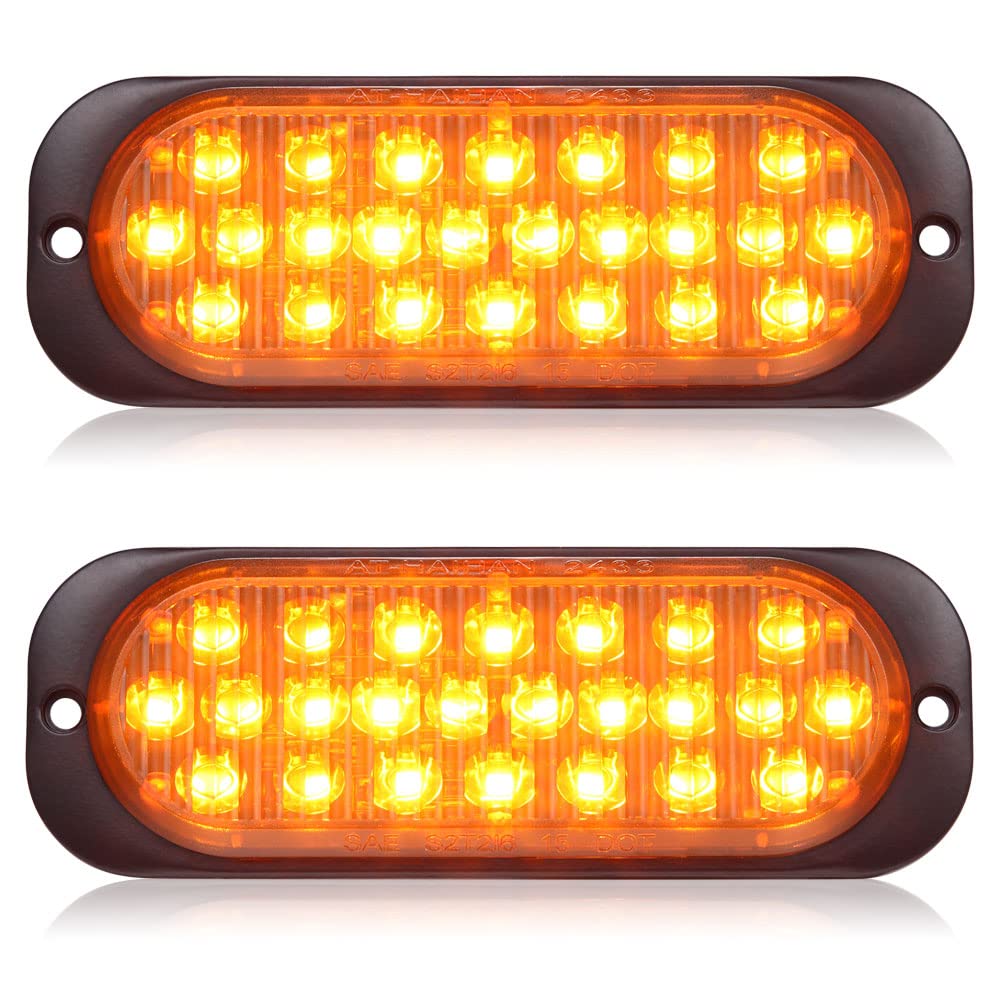At-Haihan Pack Of 2 Aluminum Housing 24 Amber Led Trailer Stop Brake Turn Tail Lights, Dot Compliant Waterproof Surface Mount Li