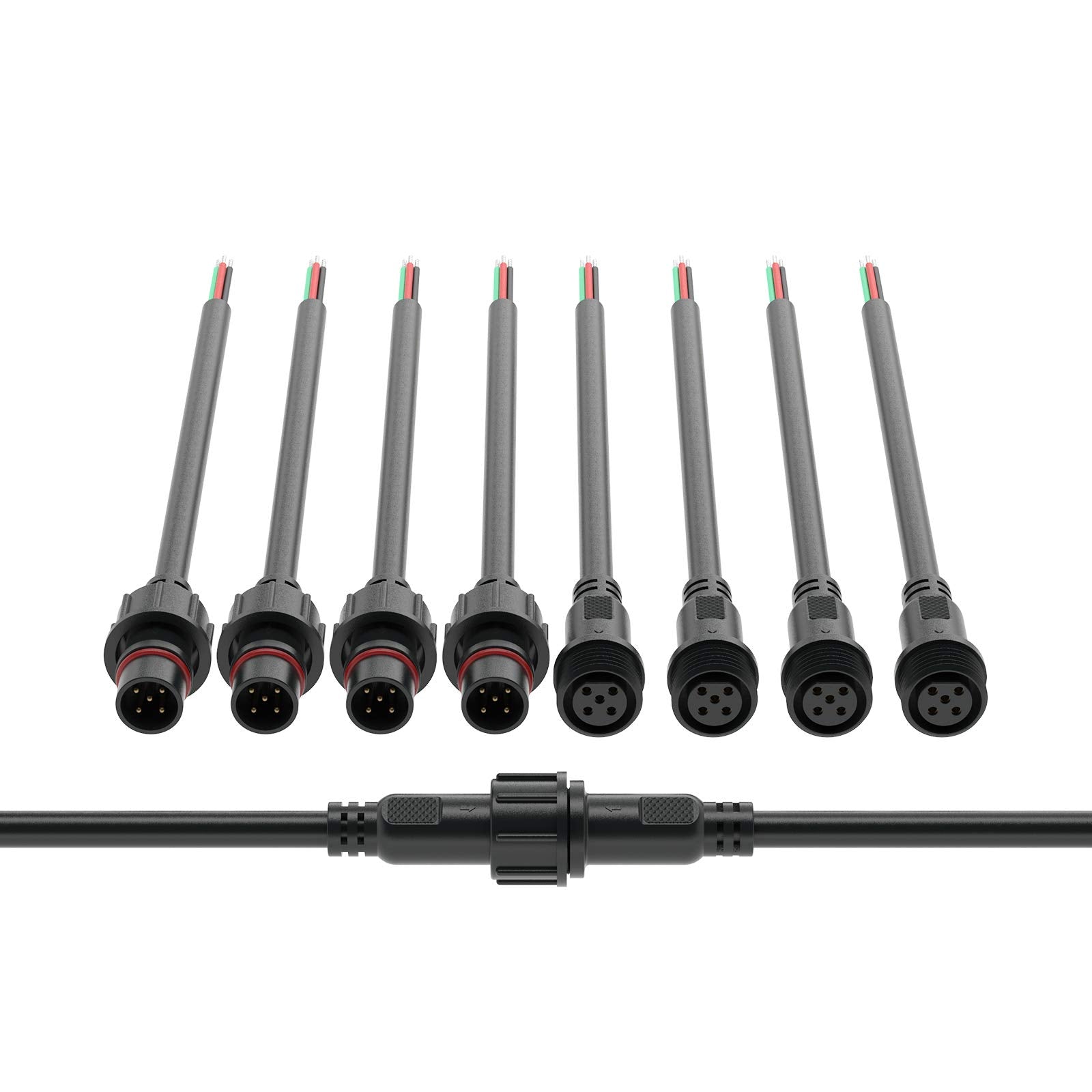 BTF-LIGHTING 5 Pin Electrical Connector IP65 Male Female 22AWG Extension Cable 20cm for Car Truck Boat Indoor Outdoor