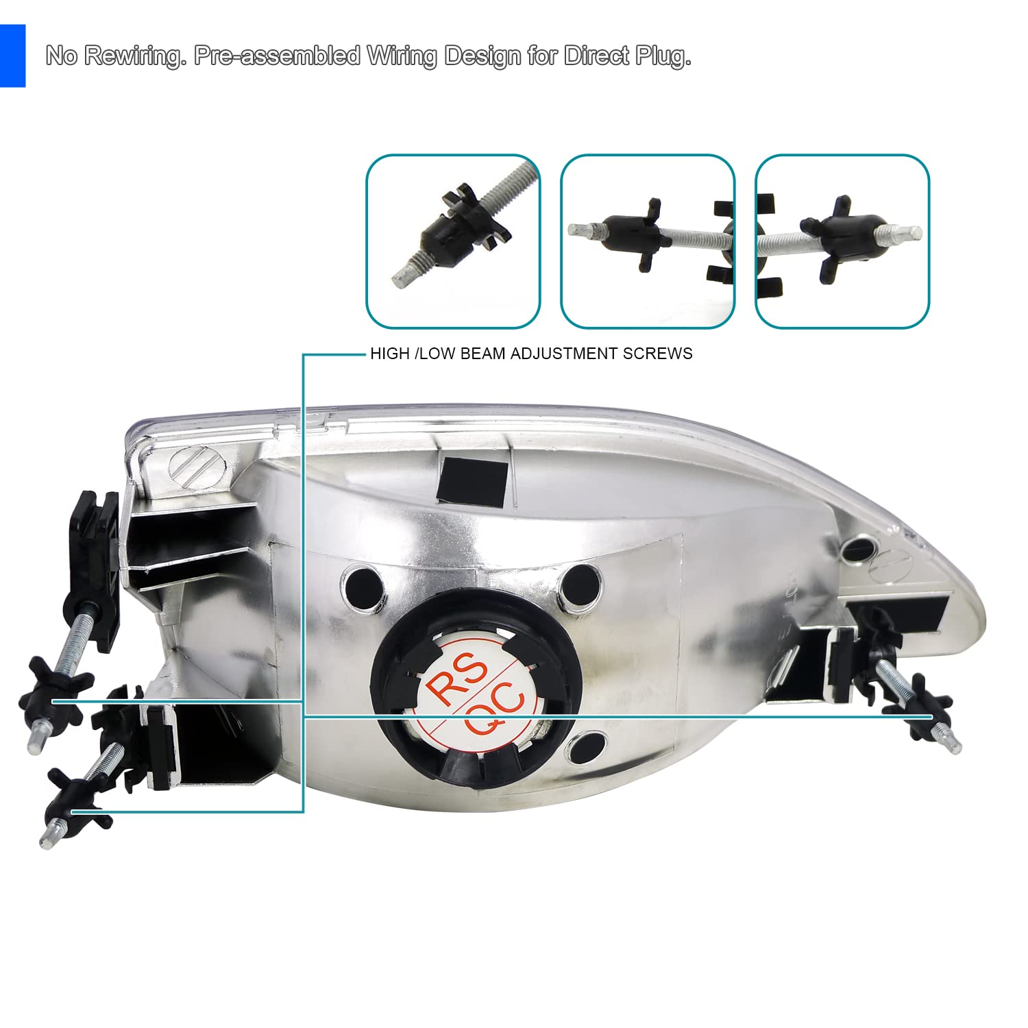 SPEC-D Tuning Euro Clear Diamond Headlights & Corner Lights for 1994-1998 Ford Mustang, Chrome, Left & Right Pair, Model 2LCLH-MST94-RS