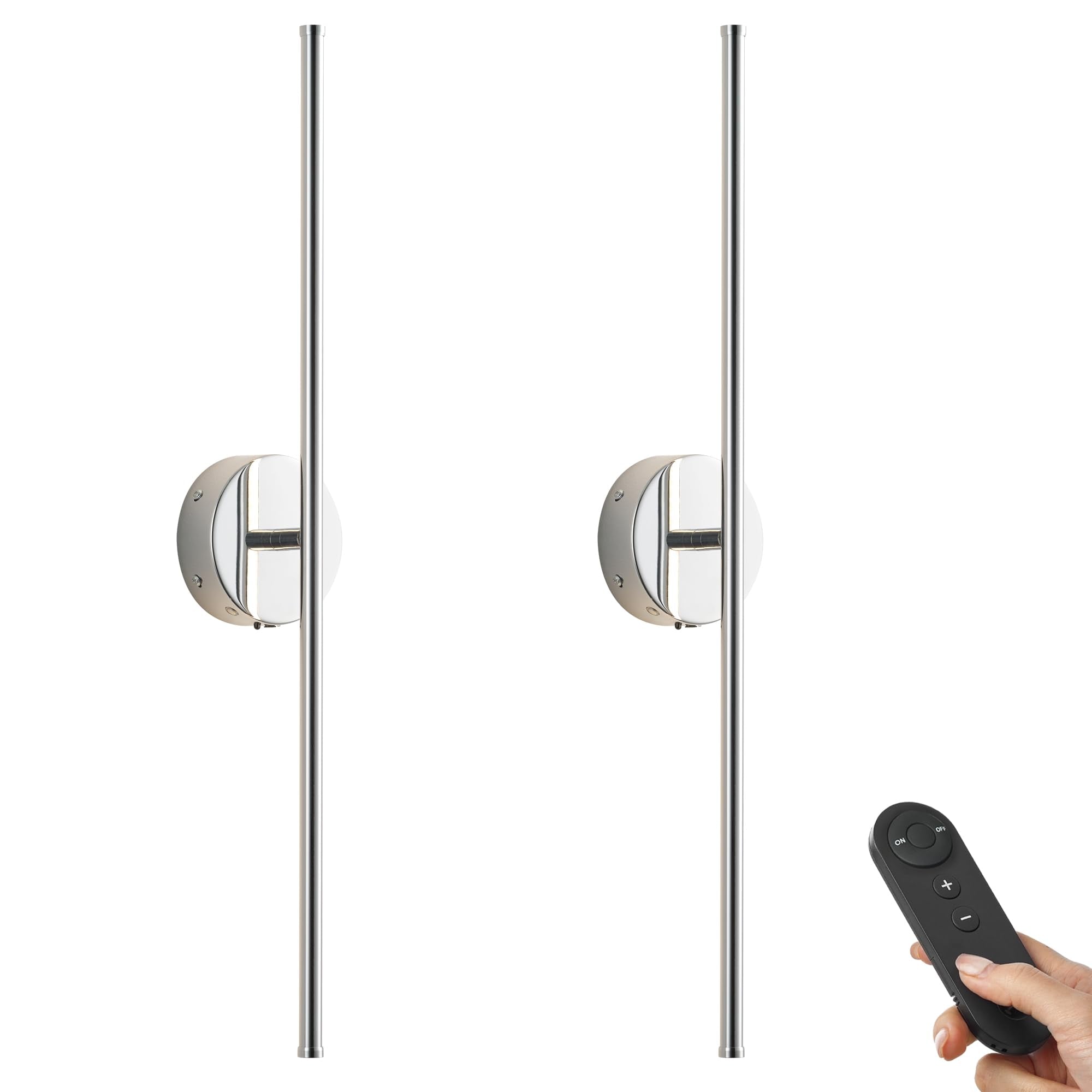 KARTOOSH Battery Operated Wall Sconces, Dimmable, 350° Rotate, 24.4 Inch, Chrome, Set of Two, Model ZM317BCM60