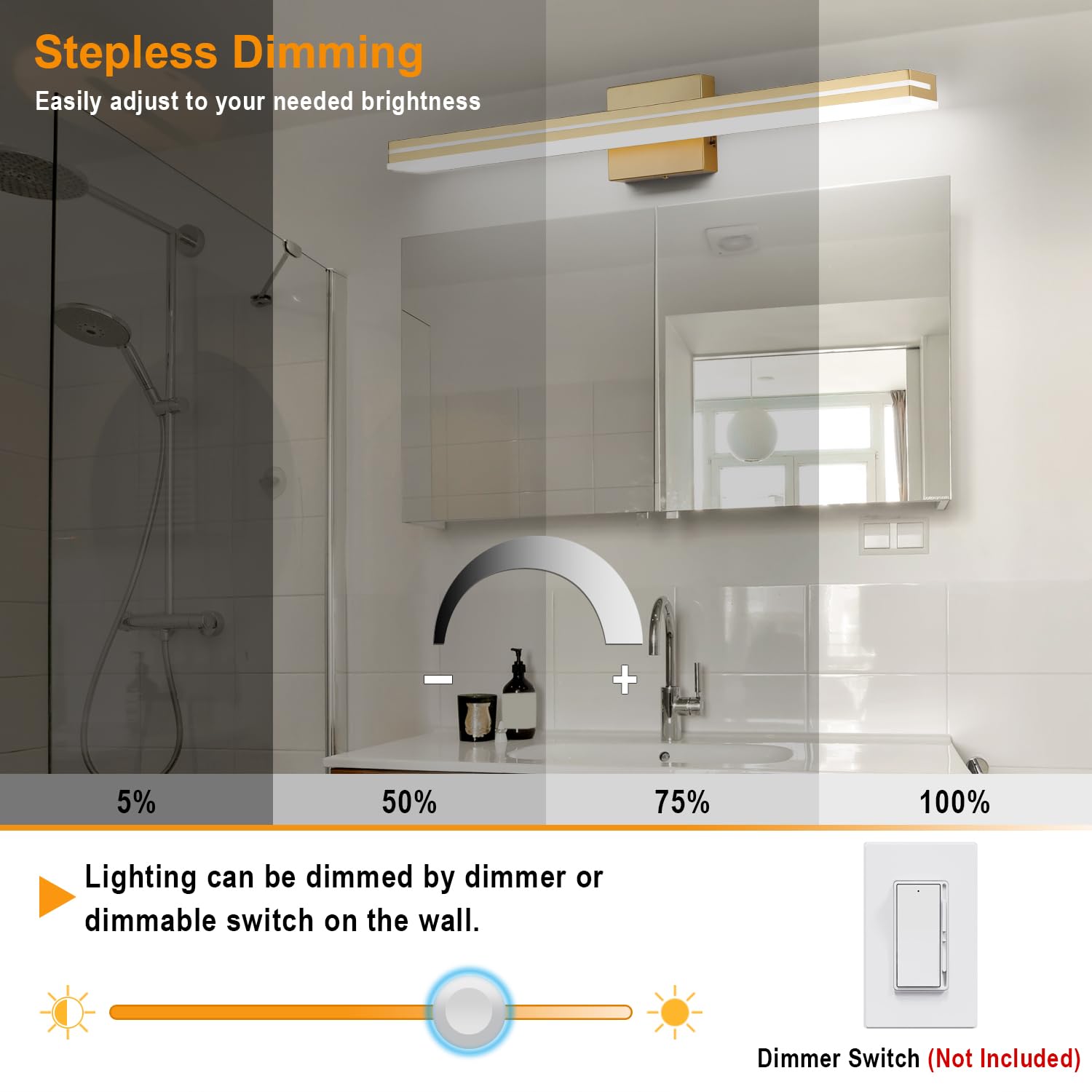 Sinerise Led Modern Bathroom Vanity Light Fixtures (32-Inch, 3000K/4000K/6000K, Dimmable), Gold Modern Acrylic Bathroom Wall Lig