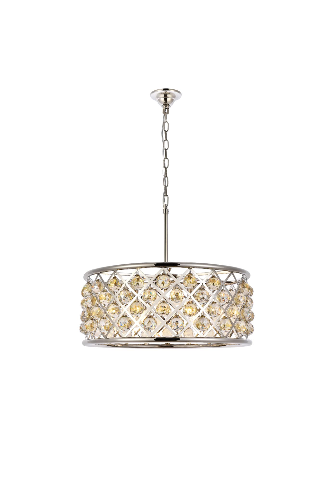 Elegant Lighting 1214D25PN-GT/RC Madison Collection 6-Light Pendant Lamp with Royal Cut, 25&quot; Depth x 10.5&quot; Height, Polished Nickel Finish, Golden Teak