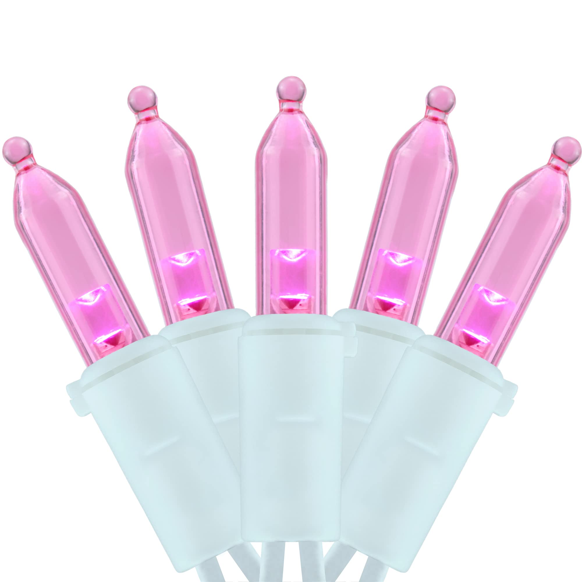 YULETIME 200 Count Pink LED Christmas Lights, 66 Feet White Wire UL Certified Commercial Grade Holiday String Light Set (Pink)