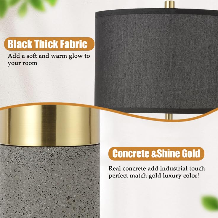 Momyofdy 24&quot; Black Gold Touch Control Table Lamp Set Of 2, Dimmable Concrete Modern Design