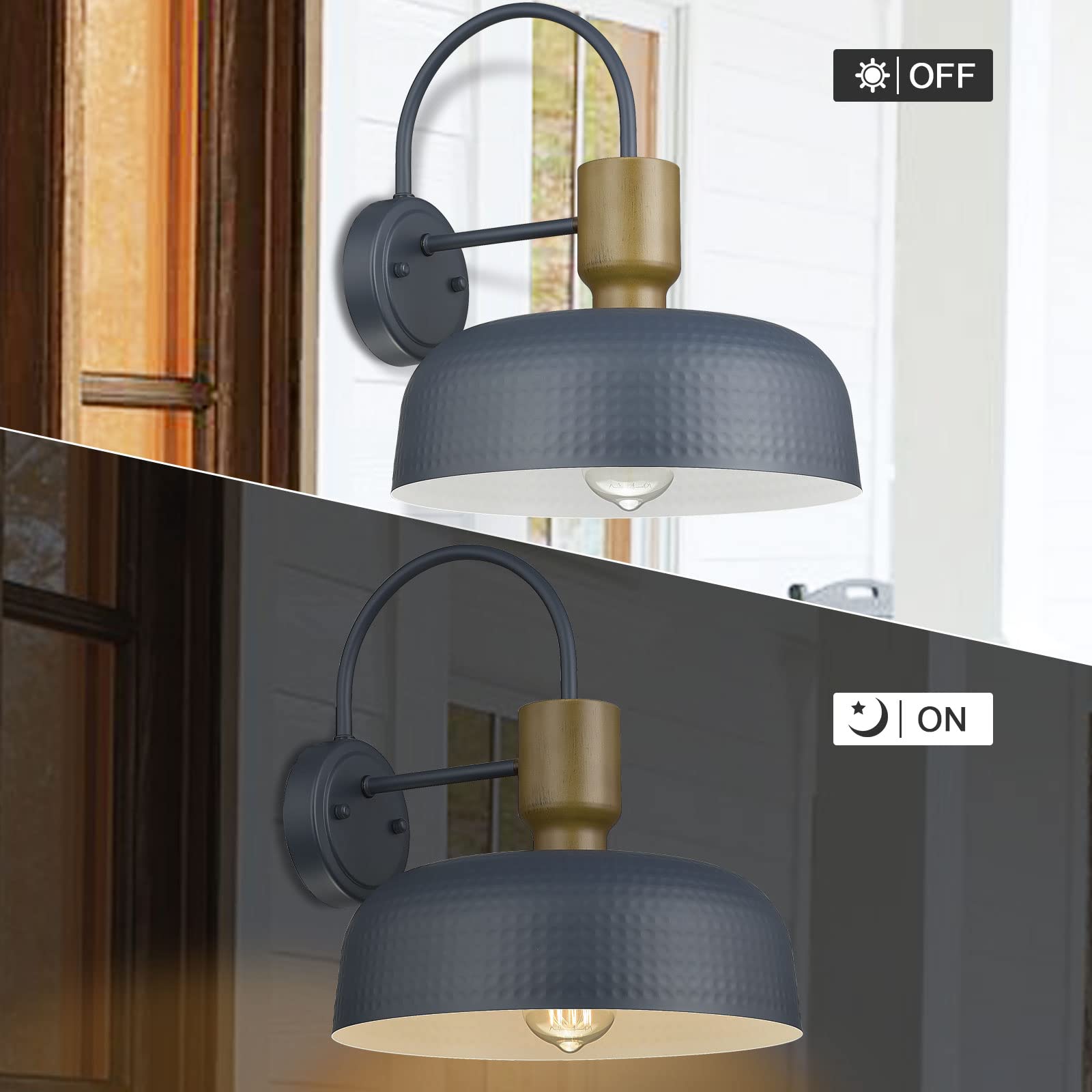 Luminzone Blue Gooseneck Barn Light - Vintage Industrial Wall Lantern For Porch & Garage