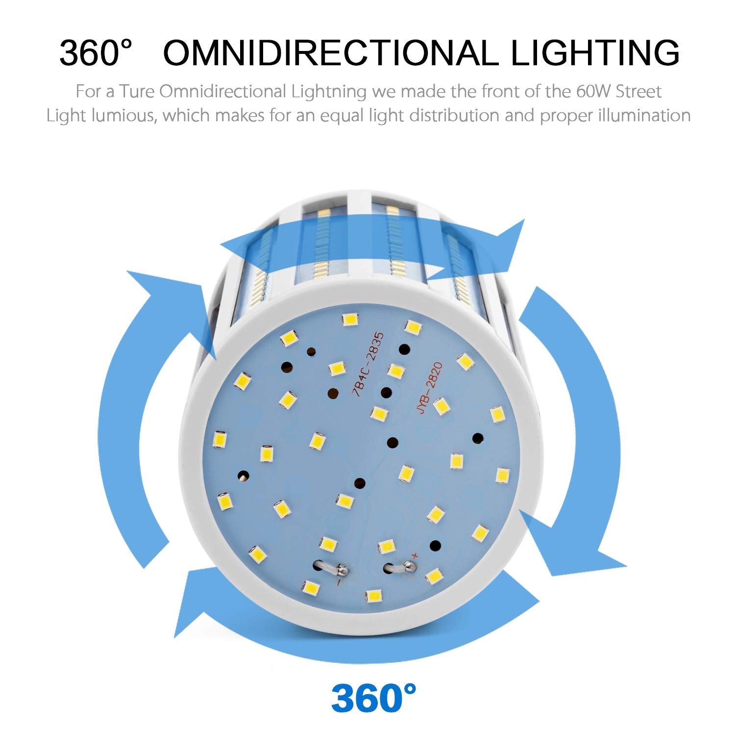 FanNicoo LED Corn Light Bulb 500W Equivalent 60W 6000 Lumen E26/E27 Cool Daylight White for Indoor/Outdoor Use