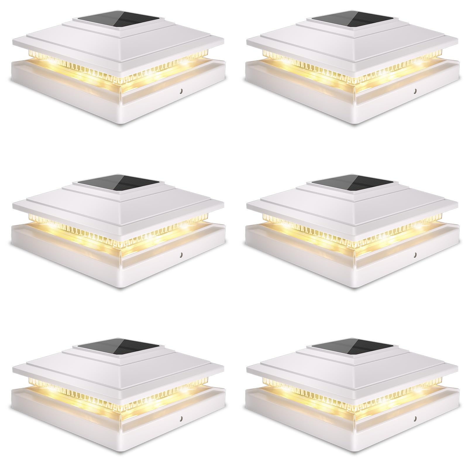Post Cap Lights Outdoor 6pack, Waterproof Fence Post Solar Lights for 4x4 5x5 6x6 Wood/Vinyl Posts, White Solar Deck Post Lights