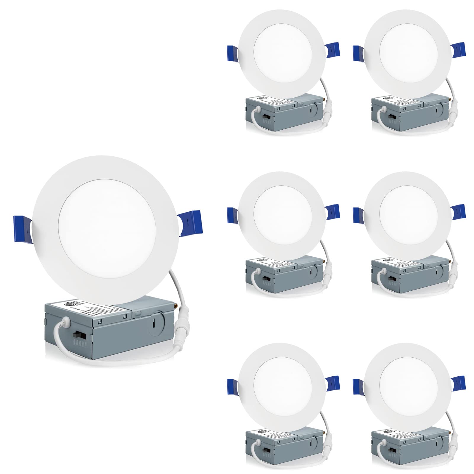 Meconard 6 Pack 4 Inch Led Recessed Ceiling Light With Junction Box, 2700K/3000K/3500K/4000K/5000K Selectable, 9W=75W 750Lm, Dim