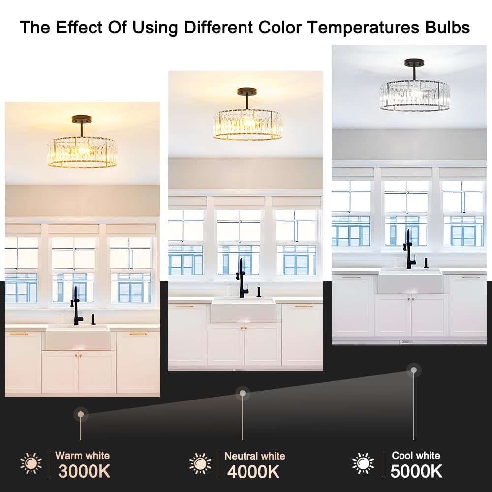 Modern Crystal Ceiling Light Fixture  Semi Flush Mount Ceiling Light  Matte Black Hallway Lighting Fixtures Chandelier  Crystal Chandelier For Kitchen Bedroom Dining Room Closet  5-Light  16 Inch