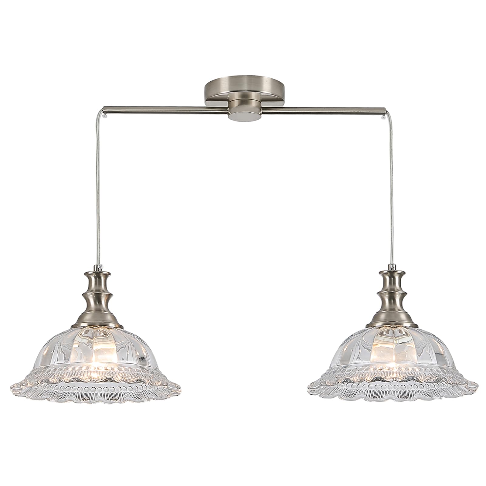 HDDFL 2 Light Pendant Light Fixtures Modern Glass Hanging Lights with Adjustable Cord for Kitchen Island Dining Room Living Room Hallway Brushed Nickel Metal