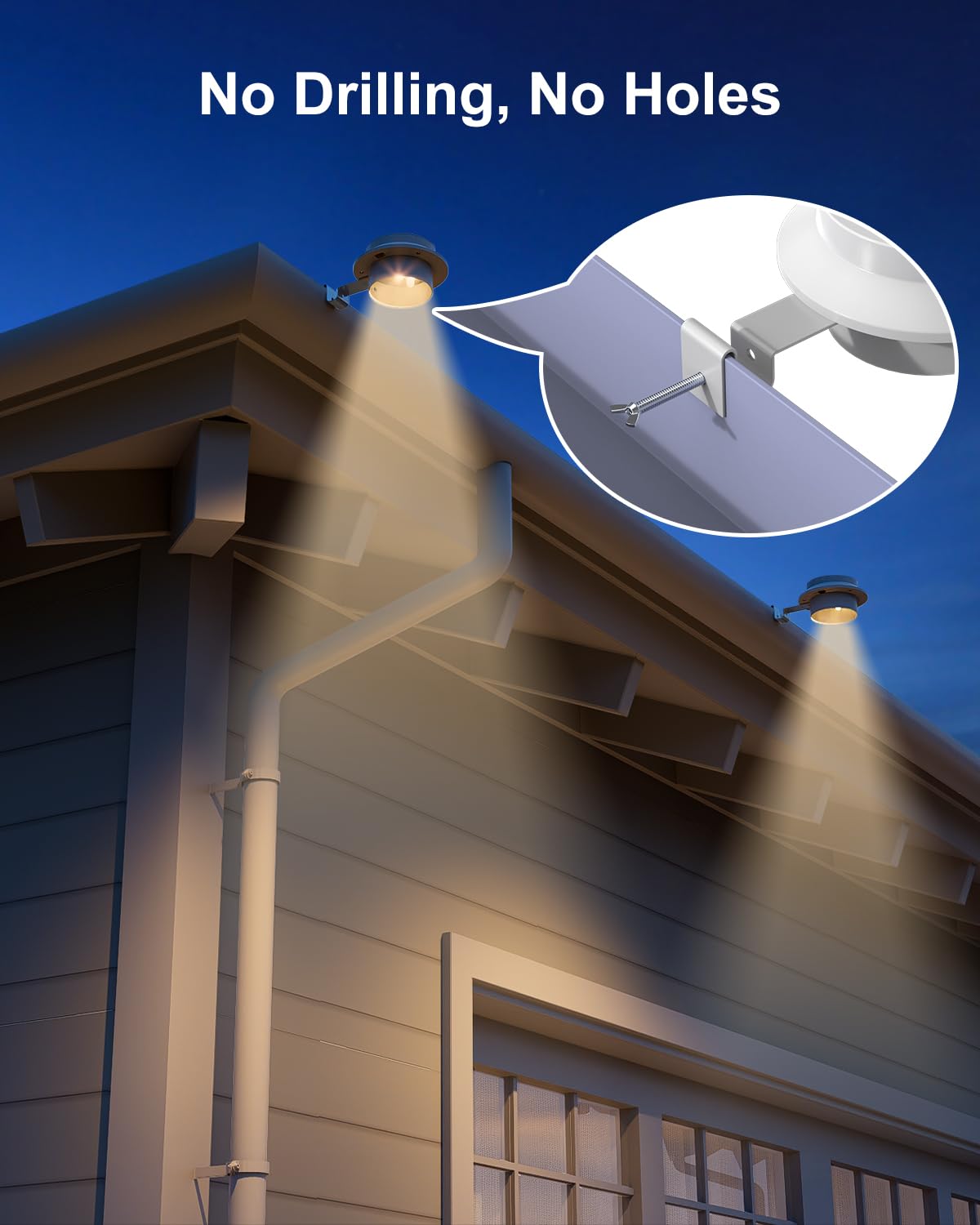 FALOVE 8 Pack Solar Powered Gutter Mount Lights, Waterproof LED Fence Lamp, Warm White, Easy Installation, Model FA0415W-8