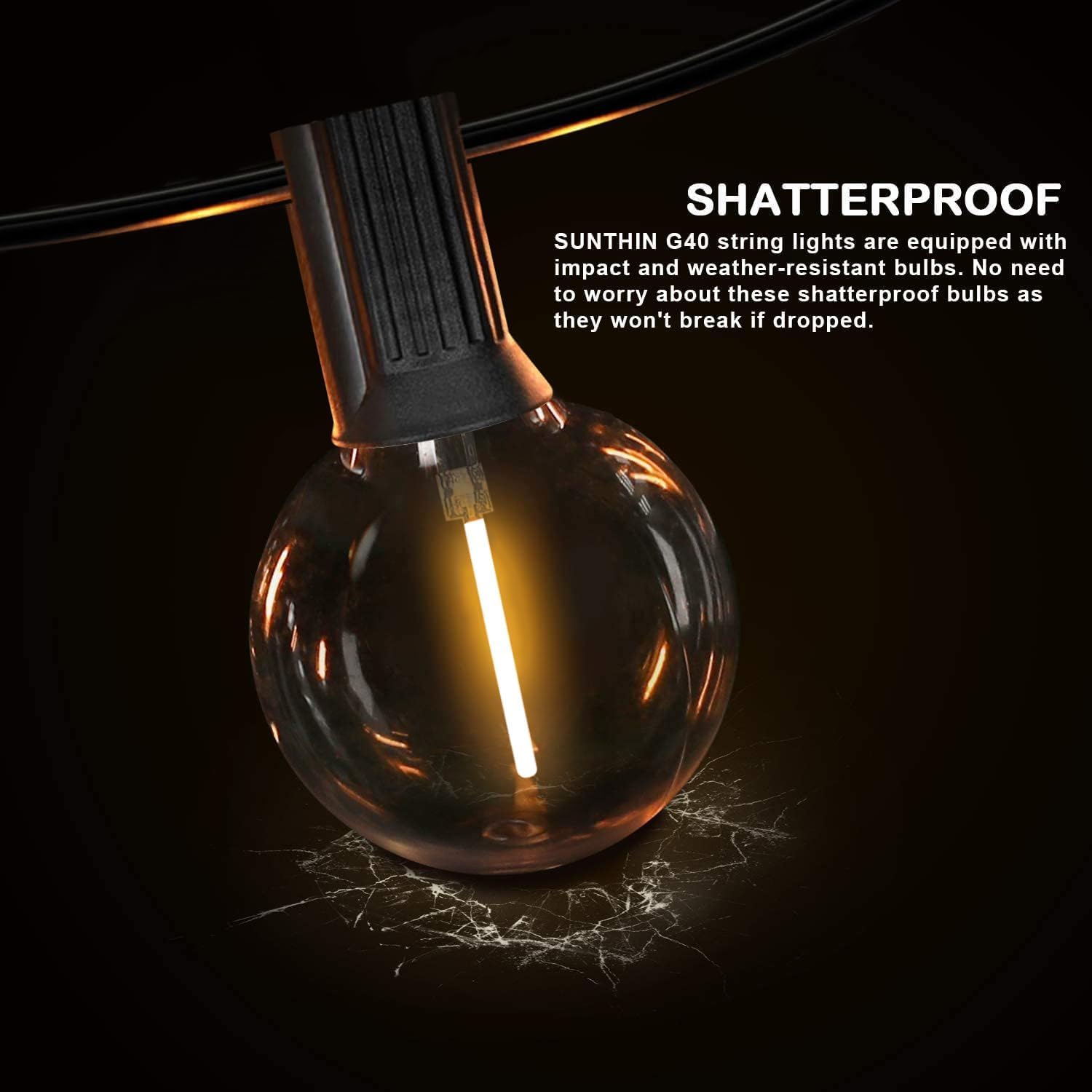 Sunthin Outdoor String Lights 194Ft, G40 Led Patio Lights With Shatterproof Bulbs, Waterproof Dimmable Hanging Connectable Globe