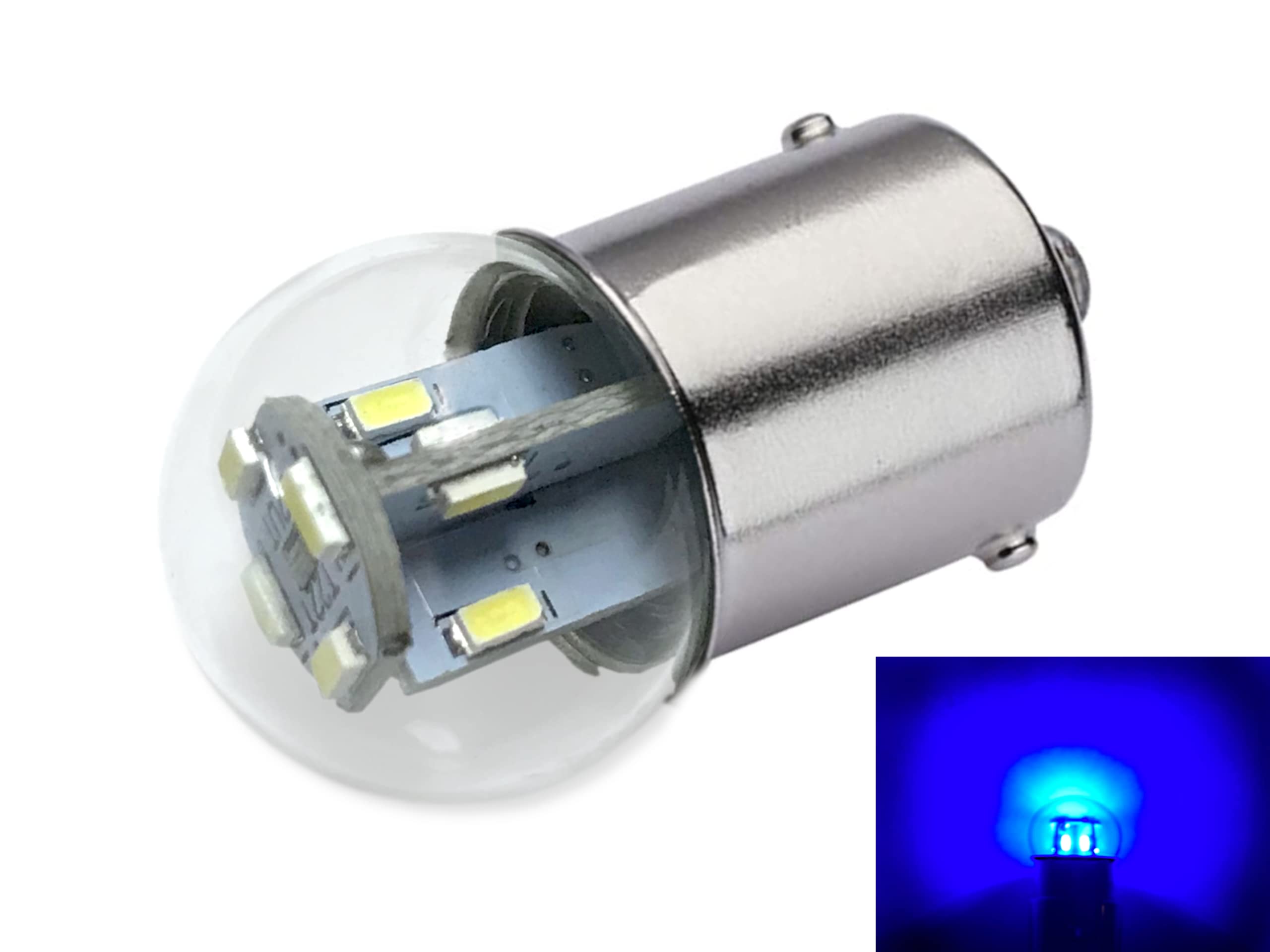 Aero-Lites Miniature LED Bulb Replacement | 12/28 Volt AC/DC | BA15S Base | Model G6 | 1-Pack | Blue