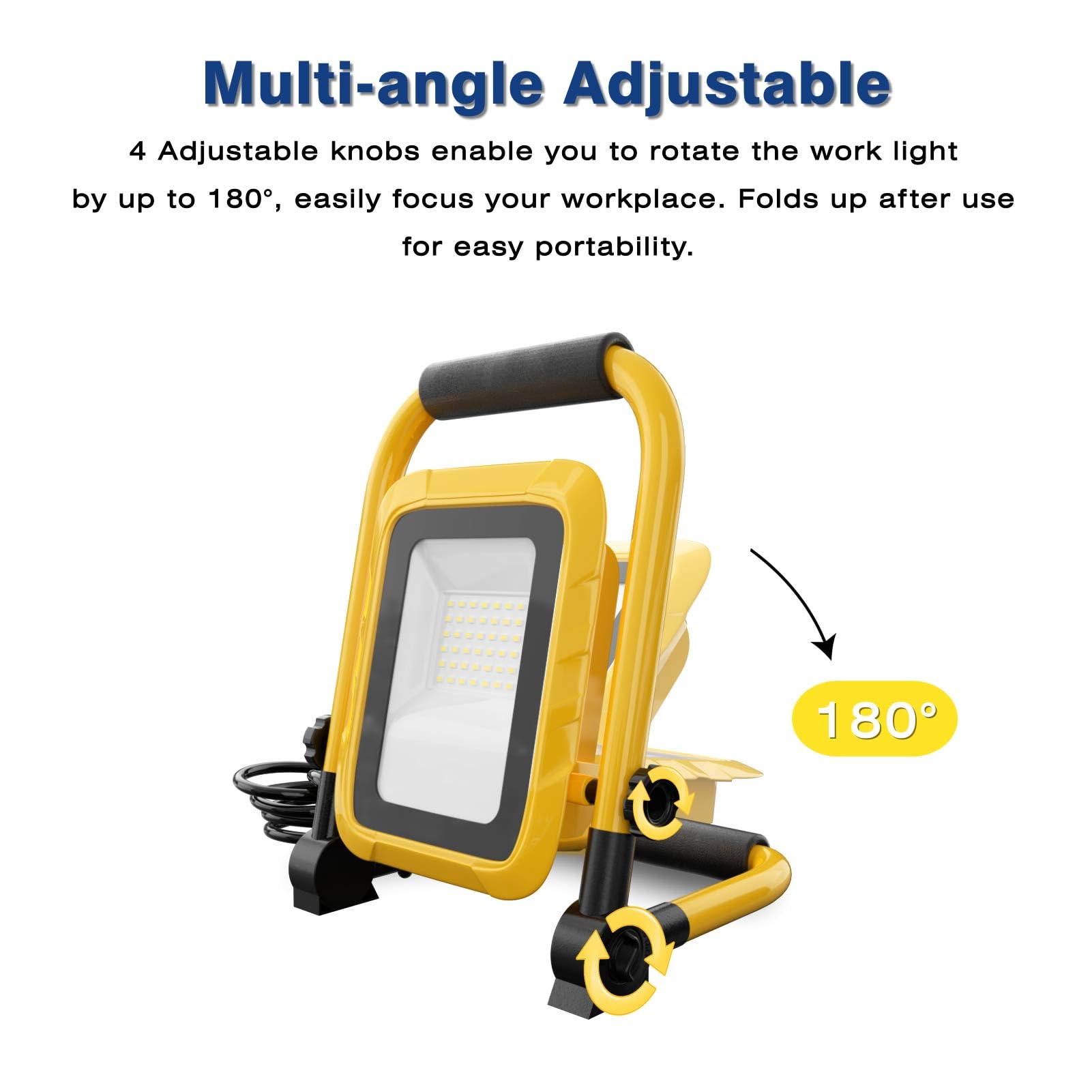 Lhotse 5000Lm Led Work Light, 30W Portable Flood Light With Socket, Outside Work Lights With Stand, Angel Adjustable Worklight For Workshop Garage,Construction Site, Ip54 Waterproof
