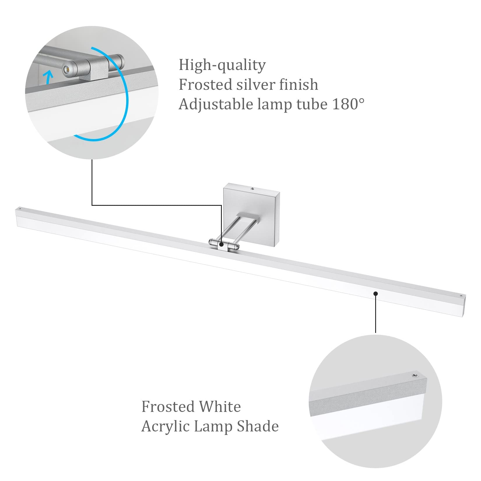 Ralbay 40" Silver Led Bathroom Vanity Light - Adjustable 24W Modern Fixture (6000K Cool White)