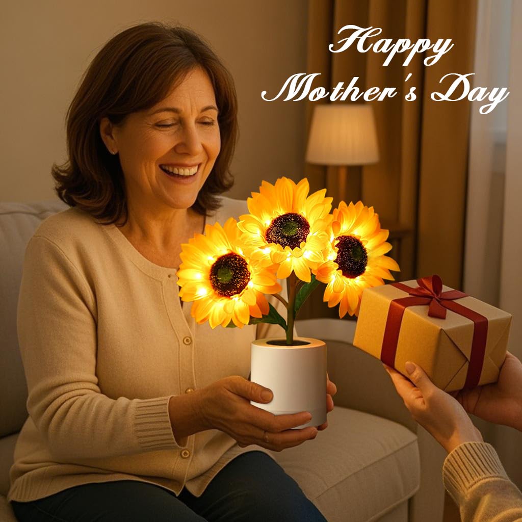 Lifnatty Sunflowers Lamp - Rechargeable Wireless Night Light, Dimming Table Lamp, Multicolor, Perfect Gift for Women