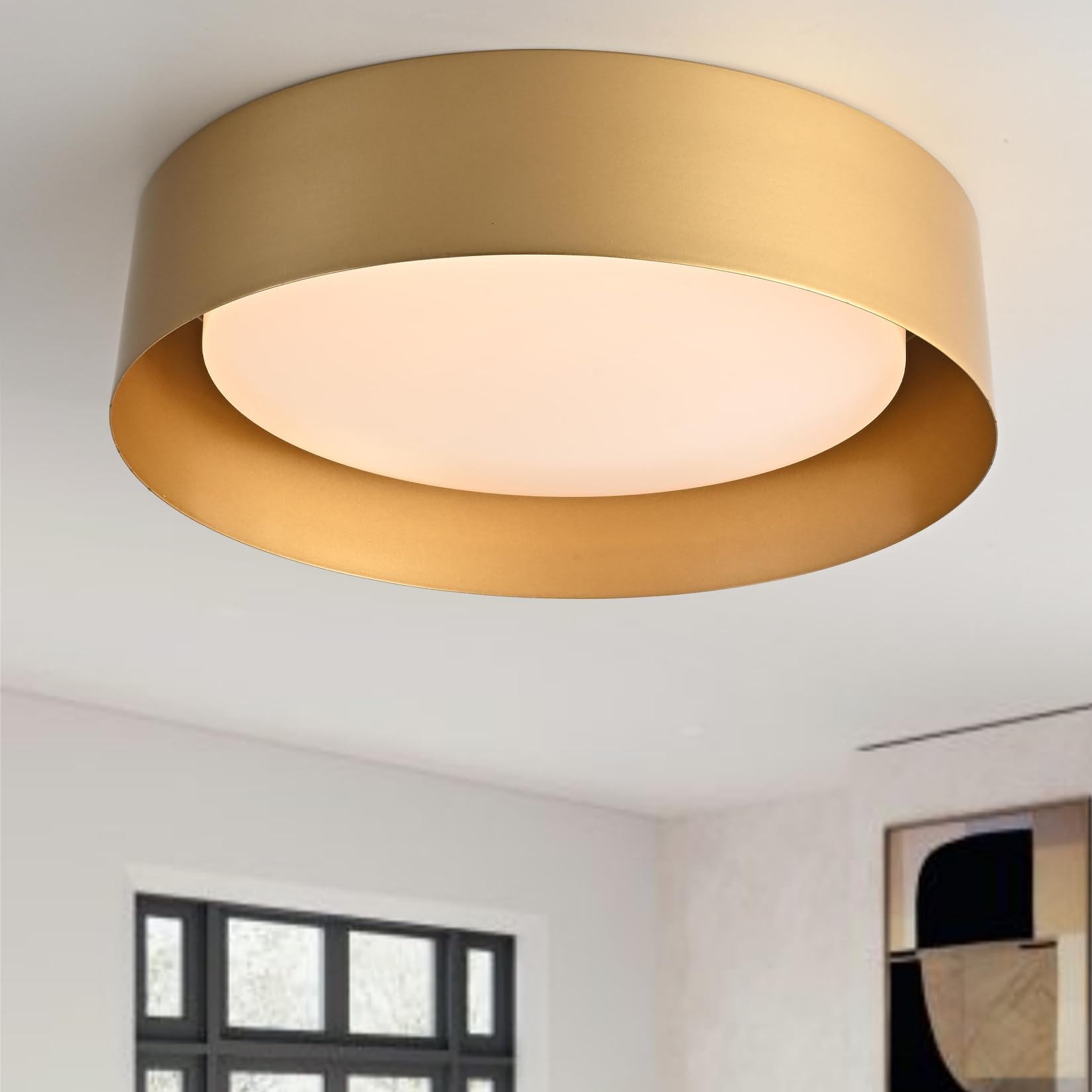 Bargeni Flush Mount Ceiling Light, 12.5 inch LED Ceiling Light Fixture, Polished Gold Finish, Dimmable/3000K/18W, Outdoor Flush 