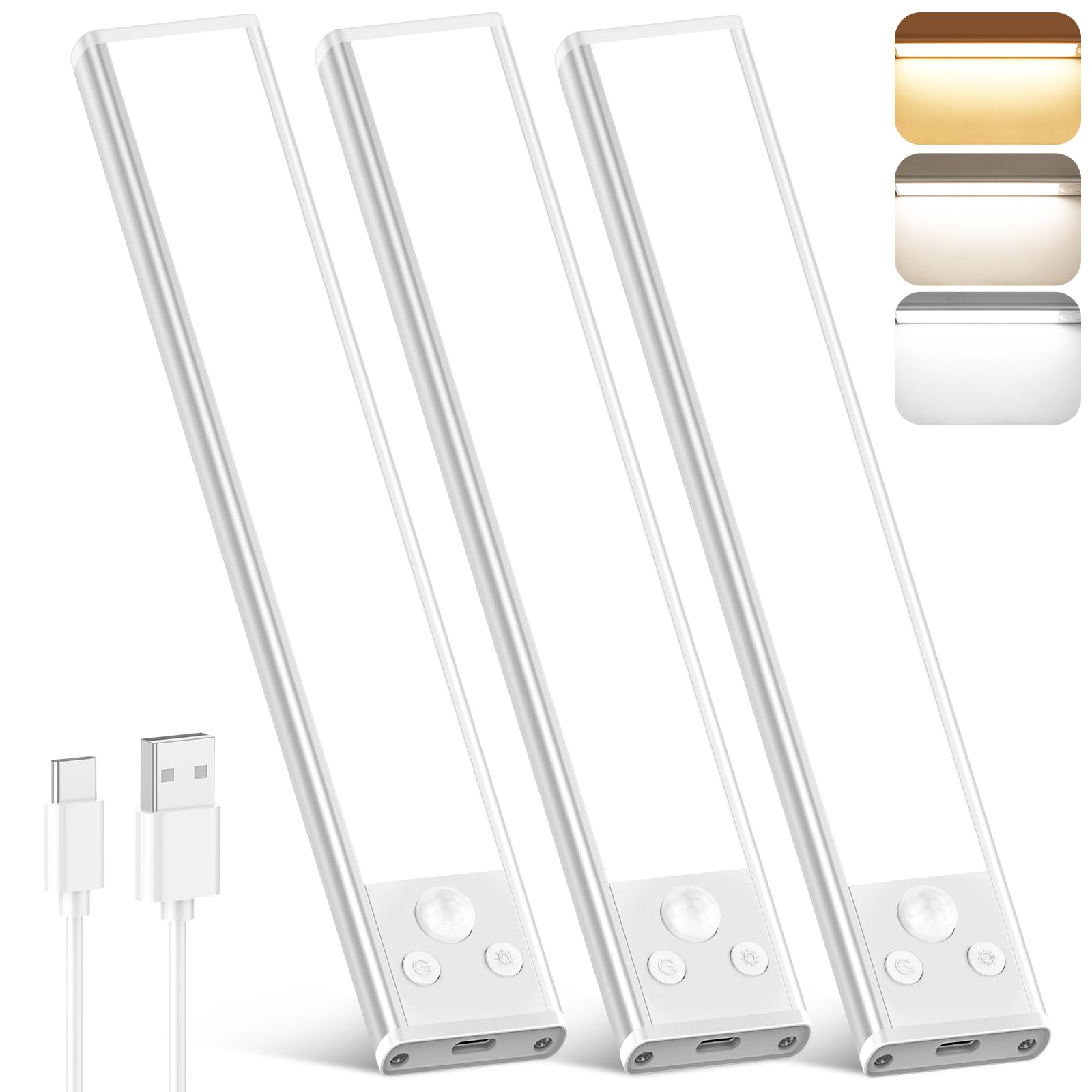 Rechargeable Motion Sensor Under Cabinet Lights, 2500mAh Battery Operated Wireless Under Counter Lights Indoor, Magnetic 108-LED